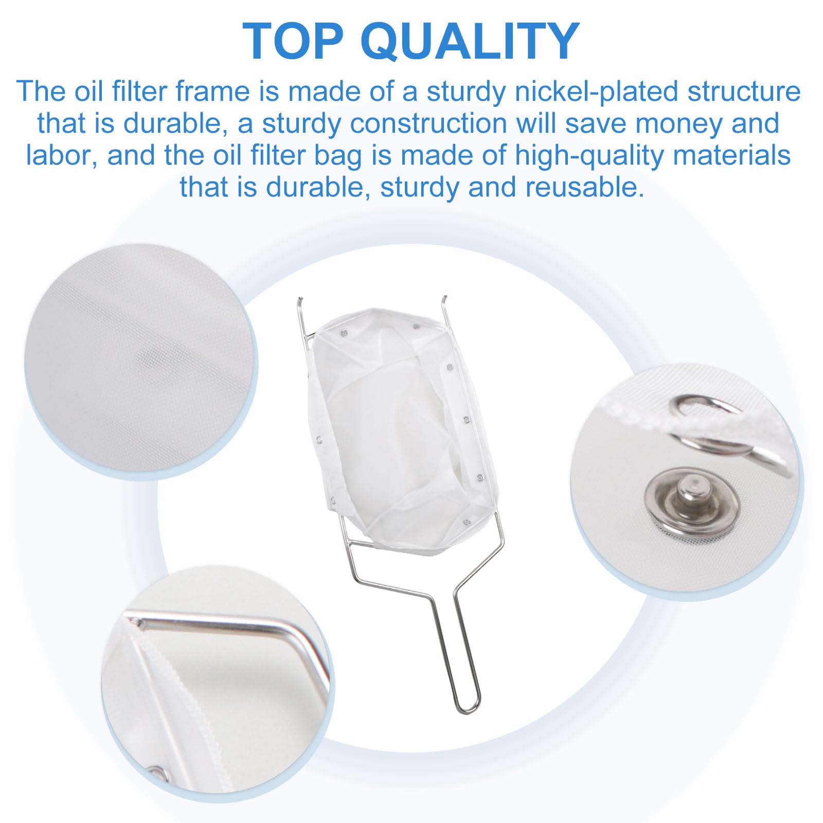 QQZ Fryer Filter Bag & Frame - Reusable Oil Filter for 70 lb Fryer Oil, Commercial Deep Fryer Oil Filtration System - Perfect for Restaurants, Food Trucks & Commercial Kitchens