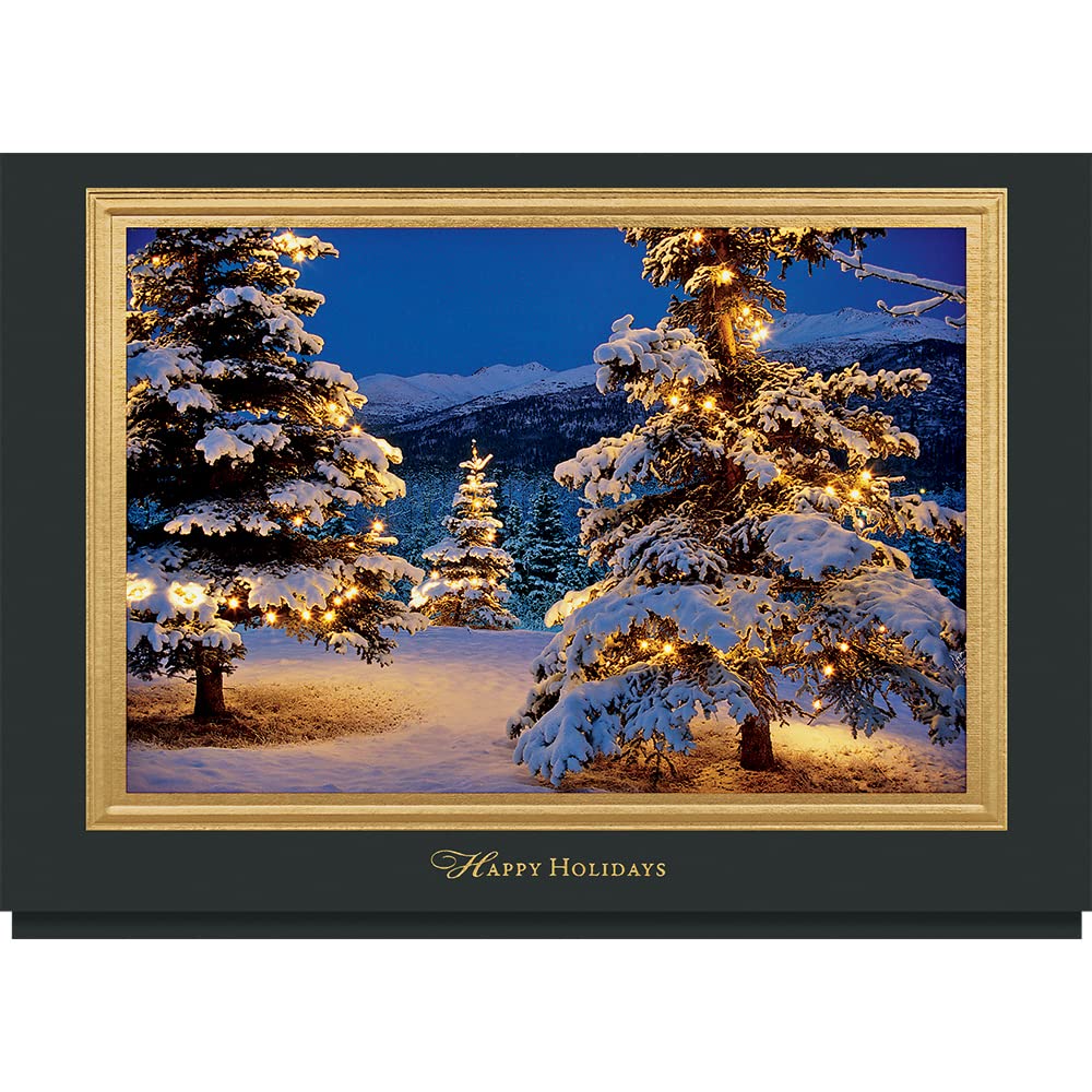 25 Personalized Christmas Cards with Foil-Lined Envelopes - Glowing Holiday Forest Design - Perfect for Business Greetings, Holiday Gifts & Family Correspondence - Ideal for Corporate Clients, Friends & Festive Home Decor