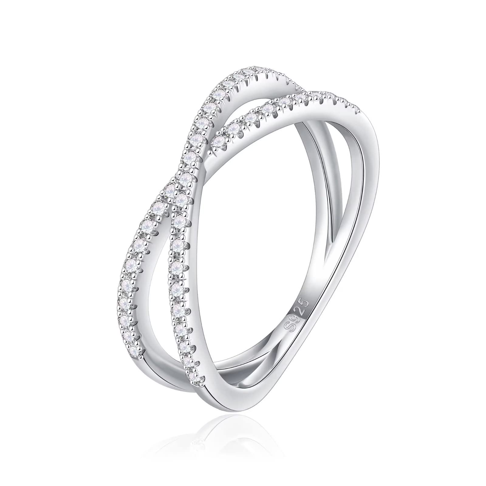 Sterling Silver Rings for Women - S925 Criss Cross X Ring with Cubic Zirconia, Elegant Promise & Wedding Rings, Perfect Engagement Jewelry Gift for Her | Ideal for Anniversaries, Proposals & Special Occasions