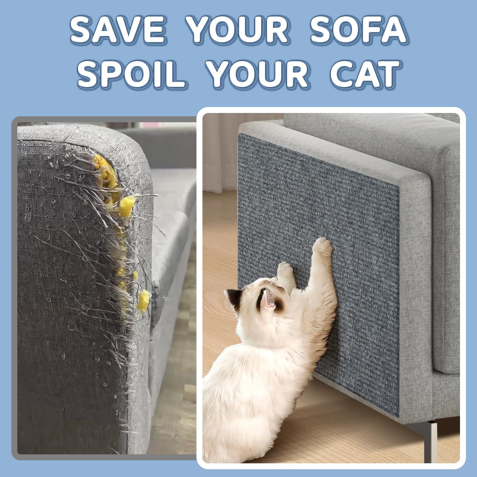 78.7x15.8 Inch Self-Adhesive Cat Scratching Mat - Replacement for Cat Tree Post & Wall Shelves, Furniture Protector for Couch & Sofa - DIY Climbing Scratcher for Kittens & Adult Cats - Perfect for Living Room, Bedroom & Home Decor