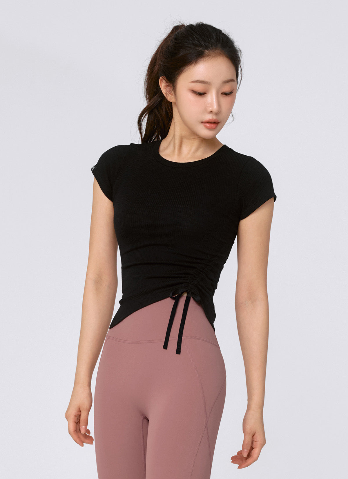 Soft Ribbed Side String Short Sleeve T-Shirt for Women - Casual Summer Top with Adjustable Ties - Perfect for Beach, Yoga, and Everyday Wear