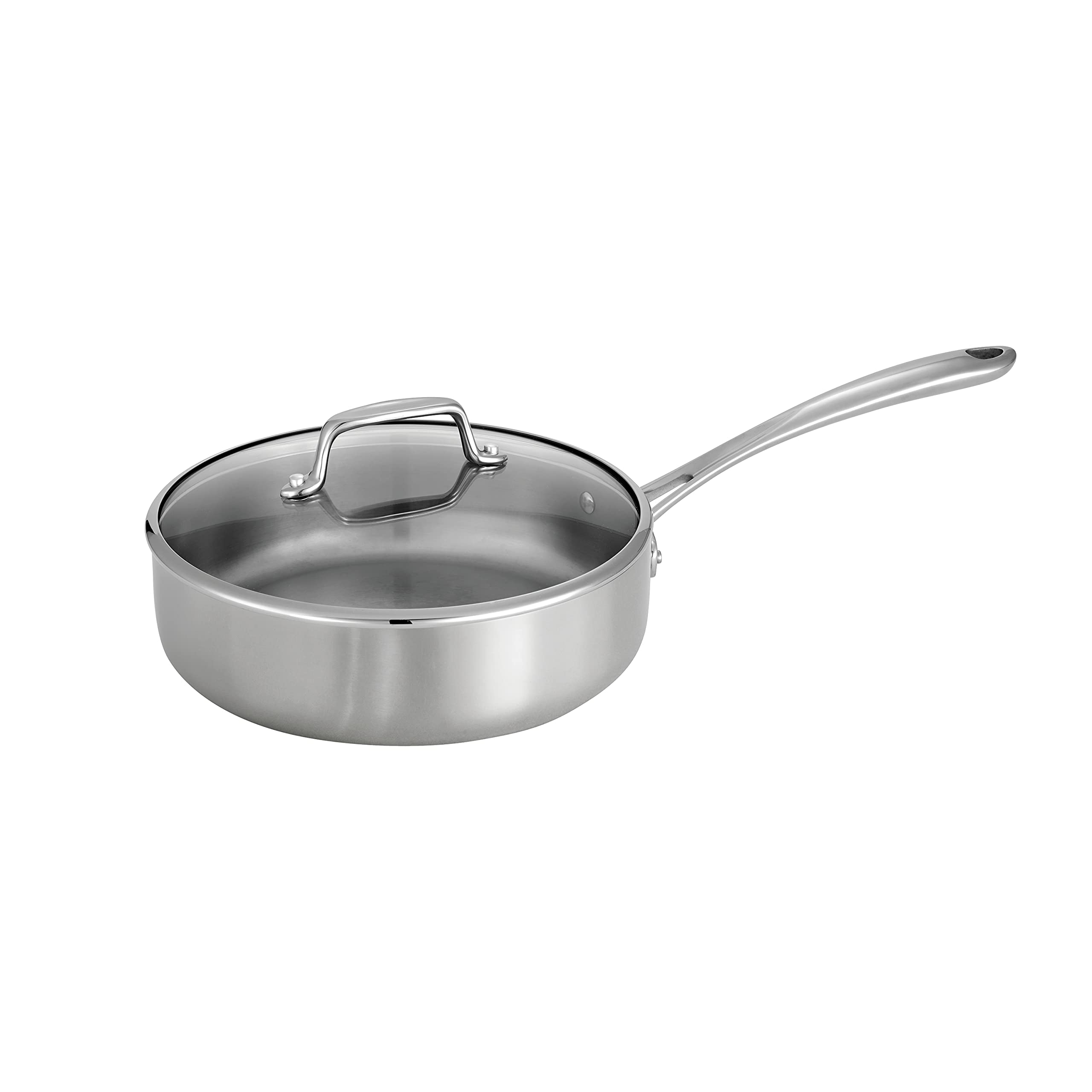 Tramontina Tri-Ply Clad Stainless Steel 3-Quart Saute Pan with Glass Lid - Induction Ready, Dishwasher Safe & NSF Certified Cookware - Perfect for Sautéing, Frying & Simmering - Made in Brazil