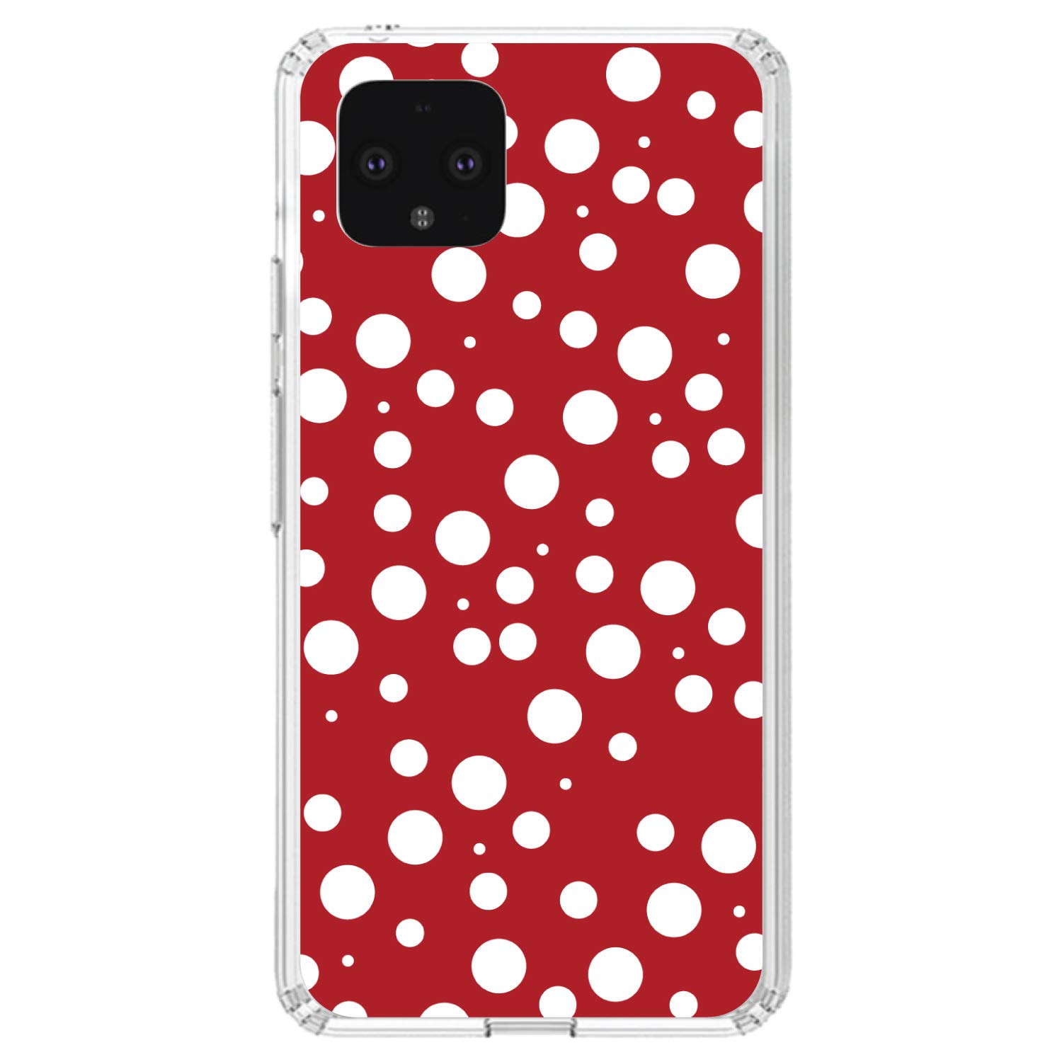 Shockproof Hybrid Case for Google Pixel 4 XL (6.3 Inch) - Clear TPU Bumper with Acrylic Back & Tempered Glass Screen Protector - Red White Polka Dot Design - Perfect for Daily Use, Work, and Travel Protection