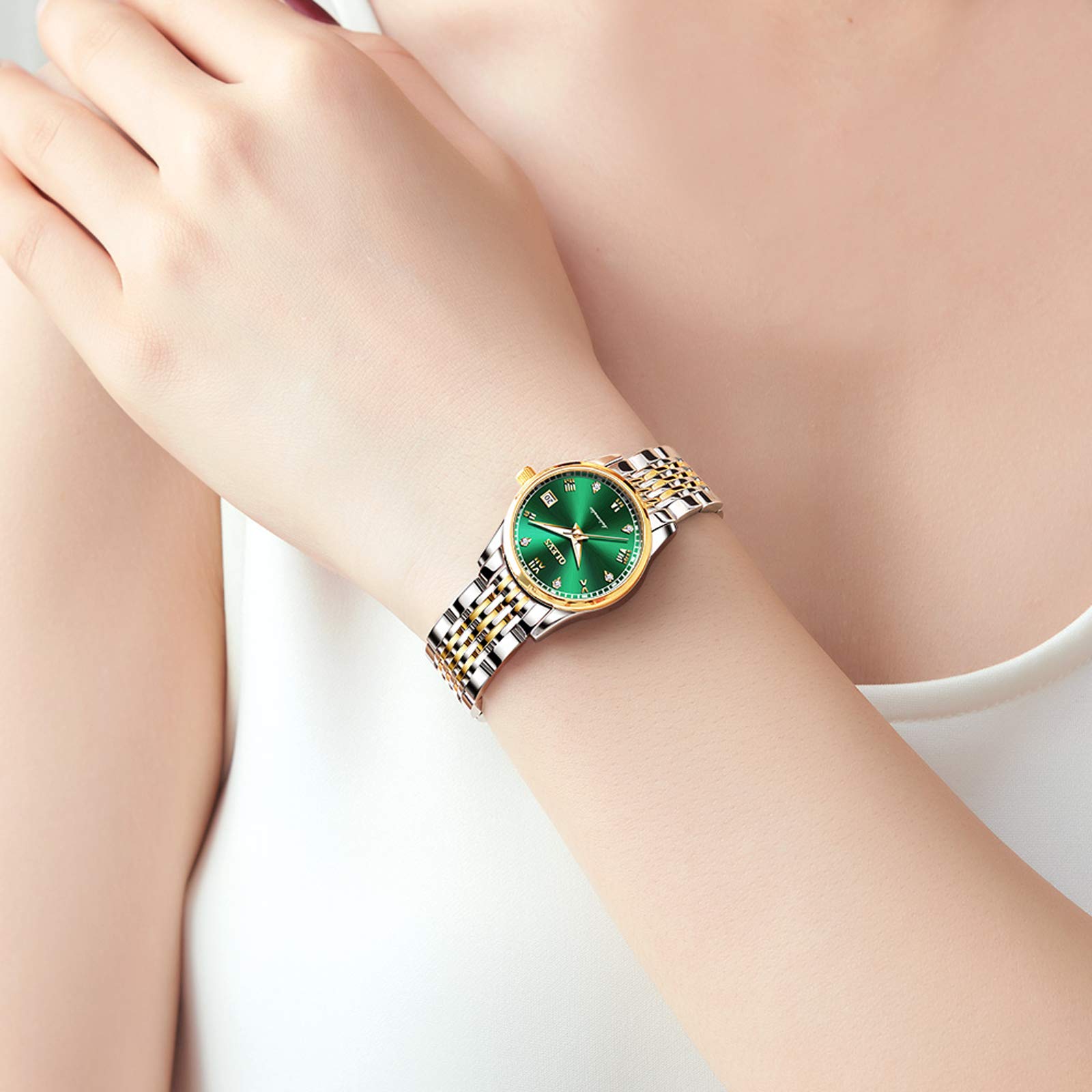RORIOS Women's Automatic Self-Winding Mechanical Watch with Stainless Steel Band, Date Display & Luminous Hands - Elegant Dress Watch for Business, Party & Everyday Wear
