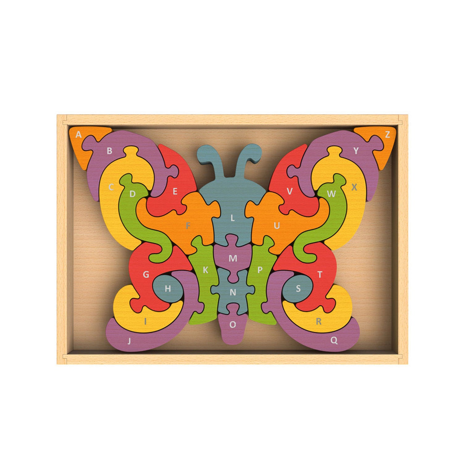 BeginAgain Butterfly A to Z Puzzle - Wooden Alphabet Learning Toy for Toddlers & Kids - Educational ABC Puzzle for Preschool Learning & Homeschooling - Perfect for Classroom, Playroom & Birthday Gifts