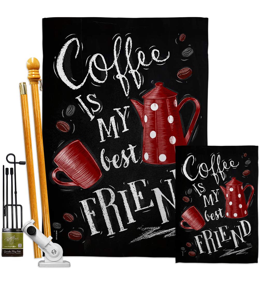 Best Friend Garden House Flags Kit - Double-Sided 28x40 Inch USA-Made Yard Banner for Coffee & Tea Lovers - Perfect for Patio, Garden, and Outdoor Decor - Features Latte, Cappuccino, Espresso, Teapot Designs