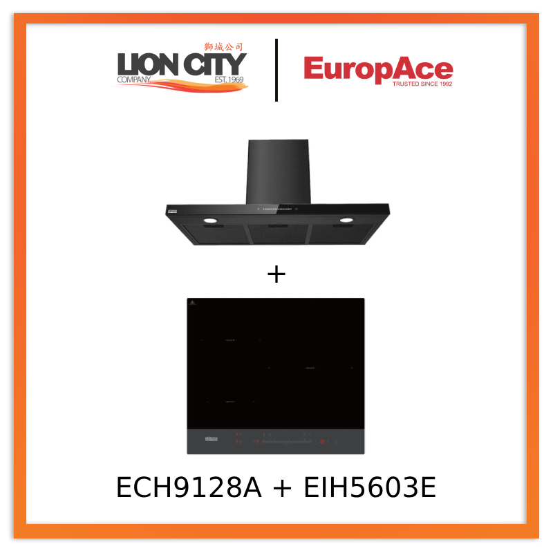 Europace ECH9128A 90cm Premium T Chimney Hood with EIH5603E 60cm Induction Hob - Stainless Steel Kitchen Ventilation System for Modern Homes | Perfect for Open-Concept Kitchens & Cooking Enthusiasts