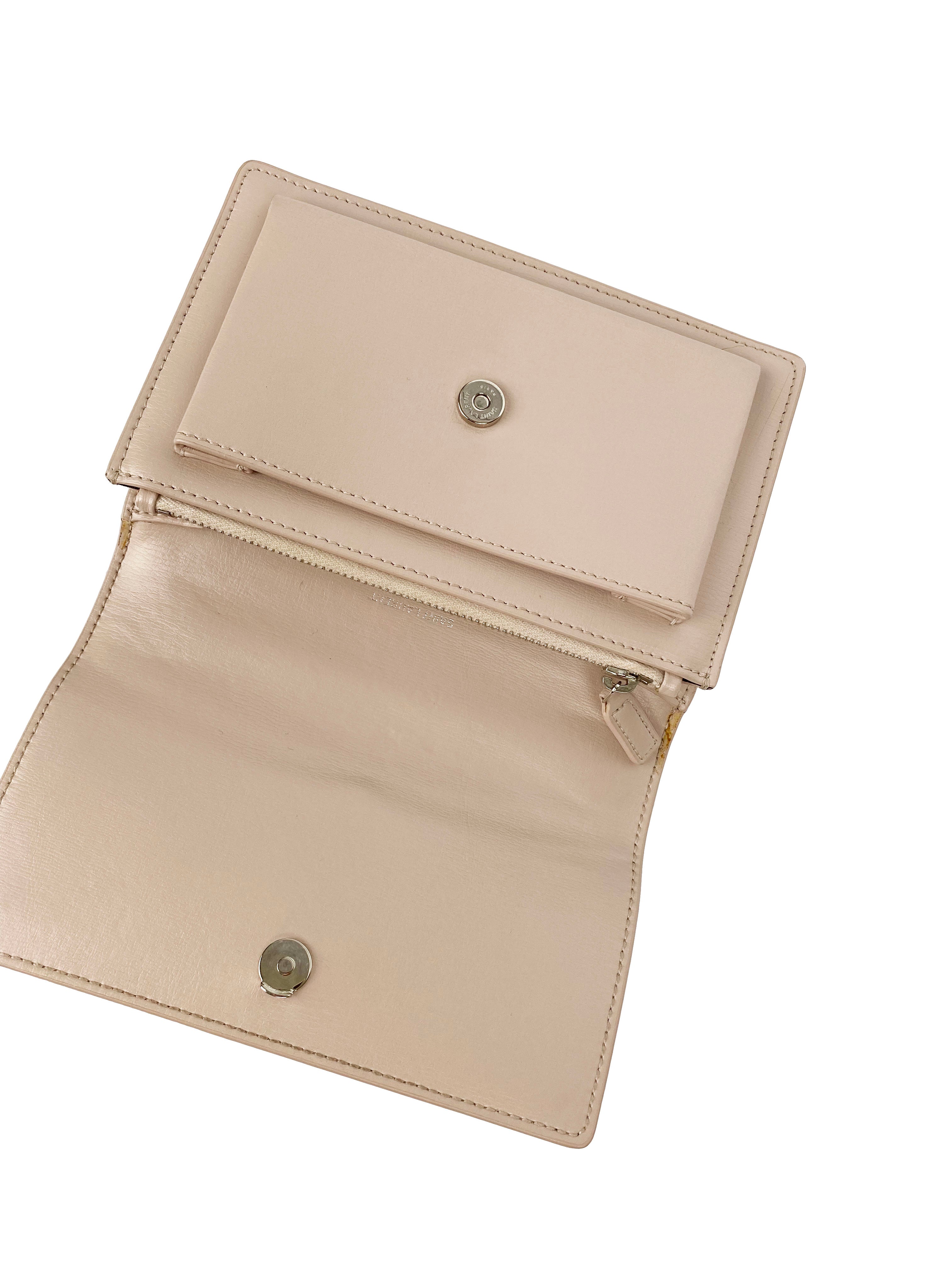 Saint Laurent Sunset Chain Wallet in Light Pink - Luxury Crossbody Bag for Women, Perfect for Evening Outings and Special Occasions