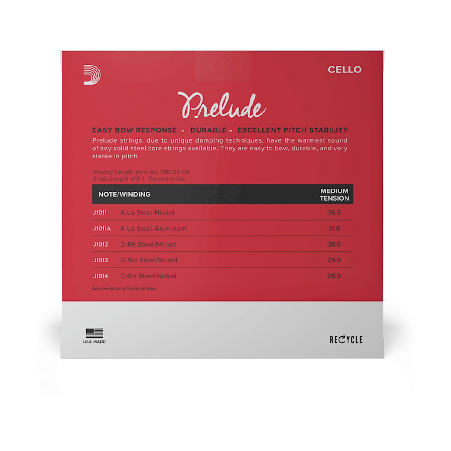 D'Addario Prelude Cello Strings Set 4/4 Size Medium Tension - Premium Quality Cello Strings for Professional & Student Cellists - Perfect for Practice, Performances & Orchestral Playing