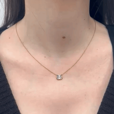 14K Gold Horizontal Illusion Rectangular Diamond Necklace (0.50 ct Bezel Set) - Elegant Jewelry for Weddings, Anniversaries & Special Occasions