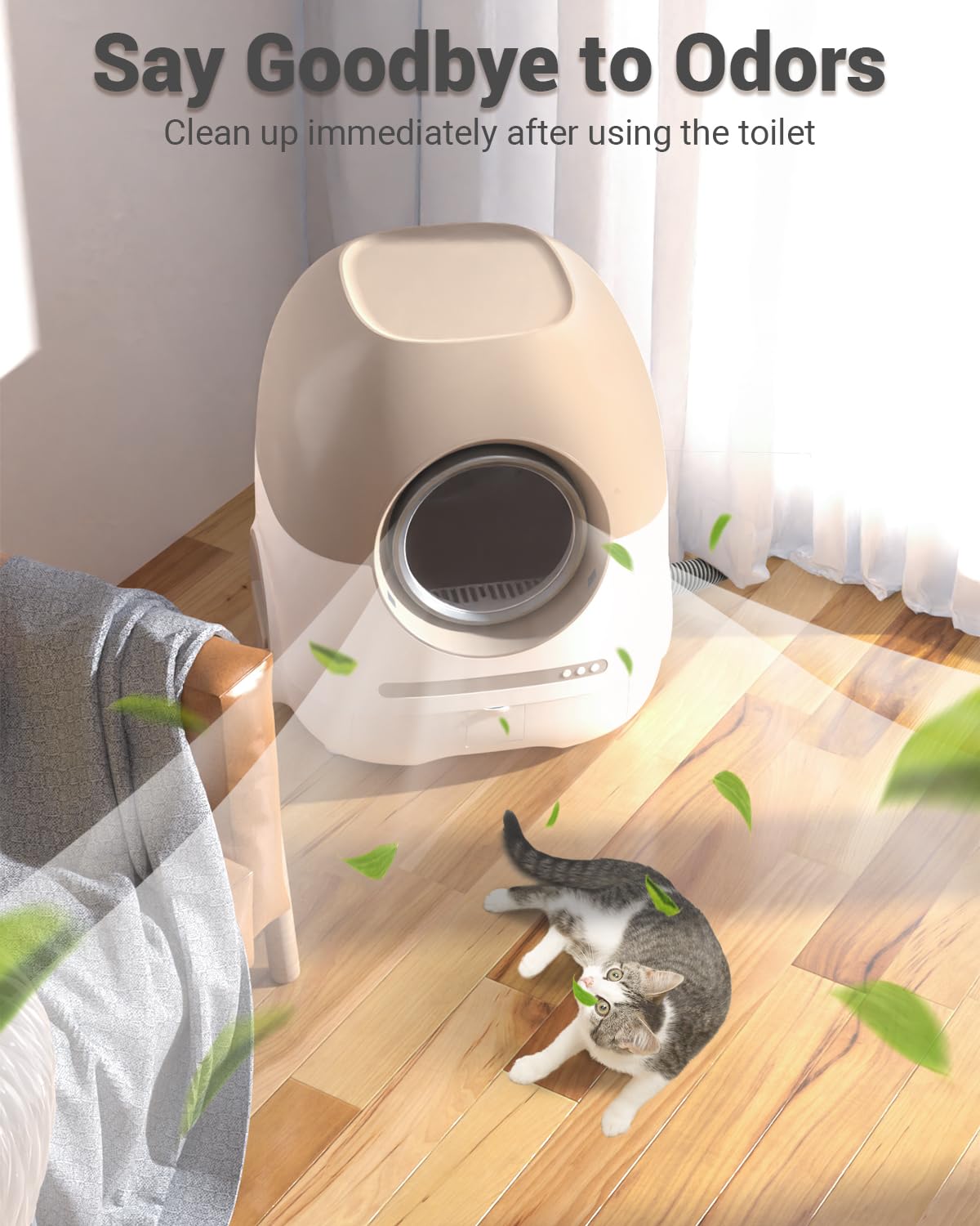 Automatic Self-Cleaning Cat Litter Box for Multiple Cats - Large Size with Odor Control, Air Duct, Anti-Pinch Safety, Included Litter Bag & Mats, Smart APP Monitoring - Perfect for Busy Pet Owners & Multi-Cat Households
