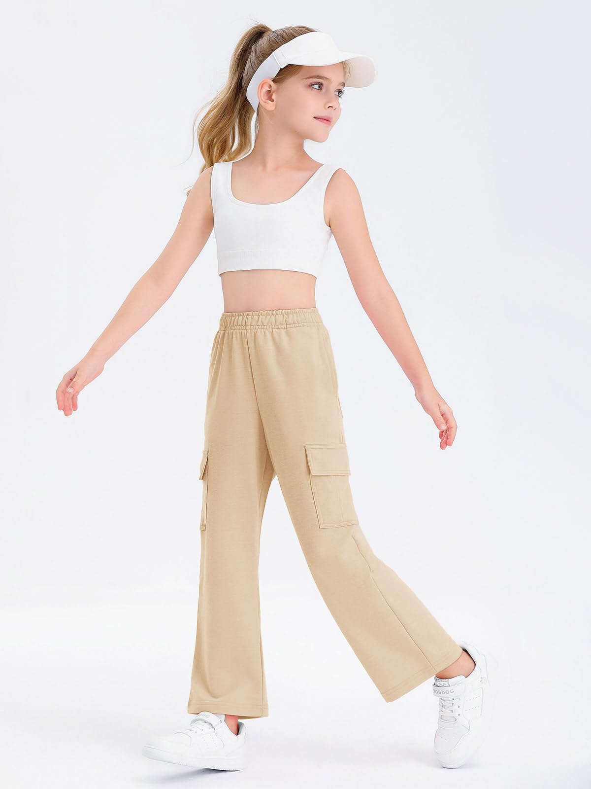 Girls Kids Cargo Sweatpants - Wide Leg Straight Jogger Pants for Girls Age 5-14 Years | Comfortable Casual Wear for School, Playdates & Outdoor Activities