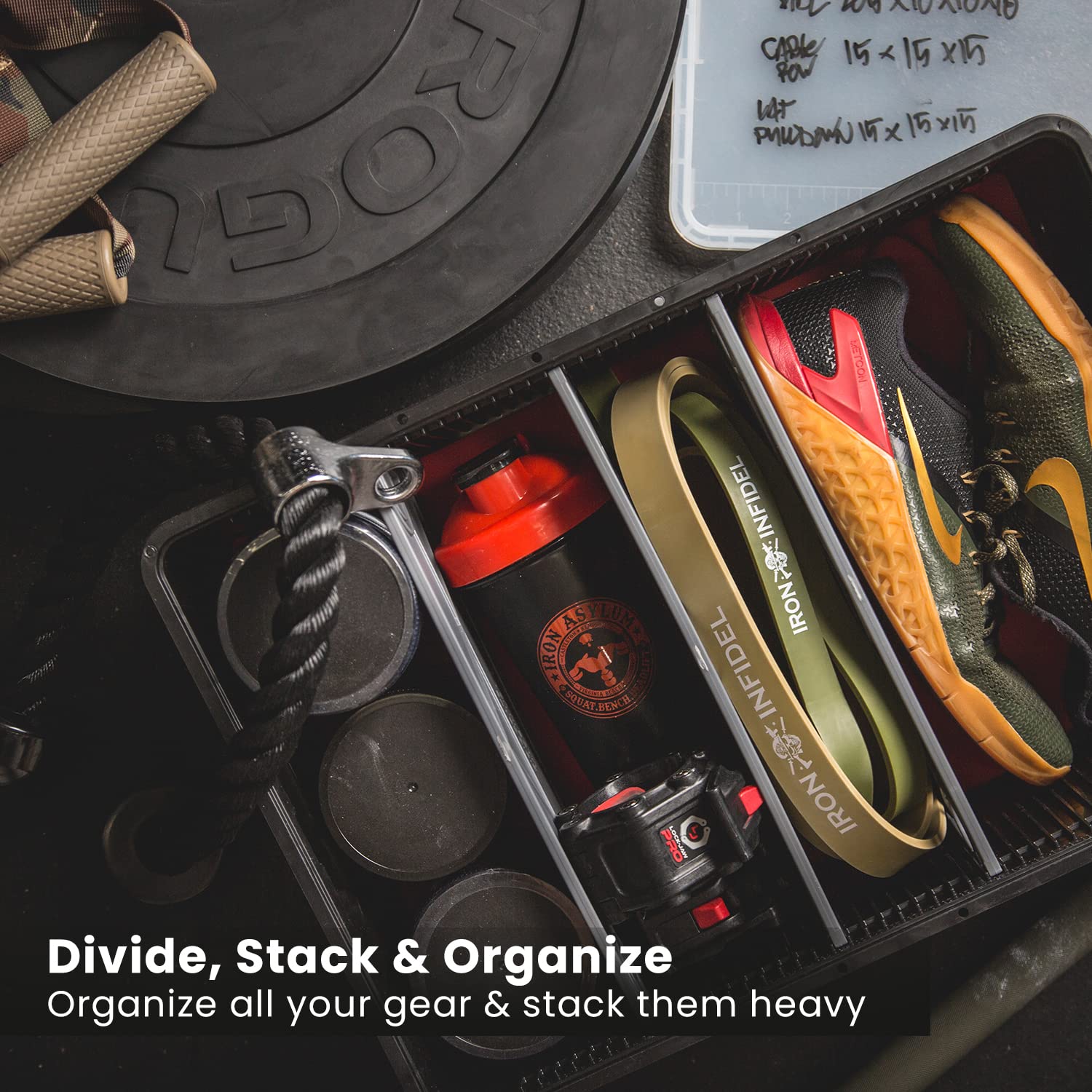 Crate Pro Pack - 2 Full-Size & 1 Half-Size Heavy Duty Stackable Storage Bins with Lids and Dividers - Durable Organizer Totes for Home Office, Garage, Warehouse, and Outdoor Use - Perfect for Closet Organization, Tool Storage, and Camping Gear