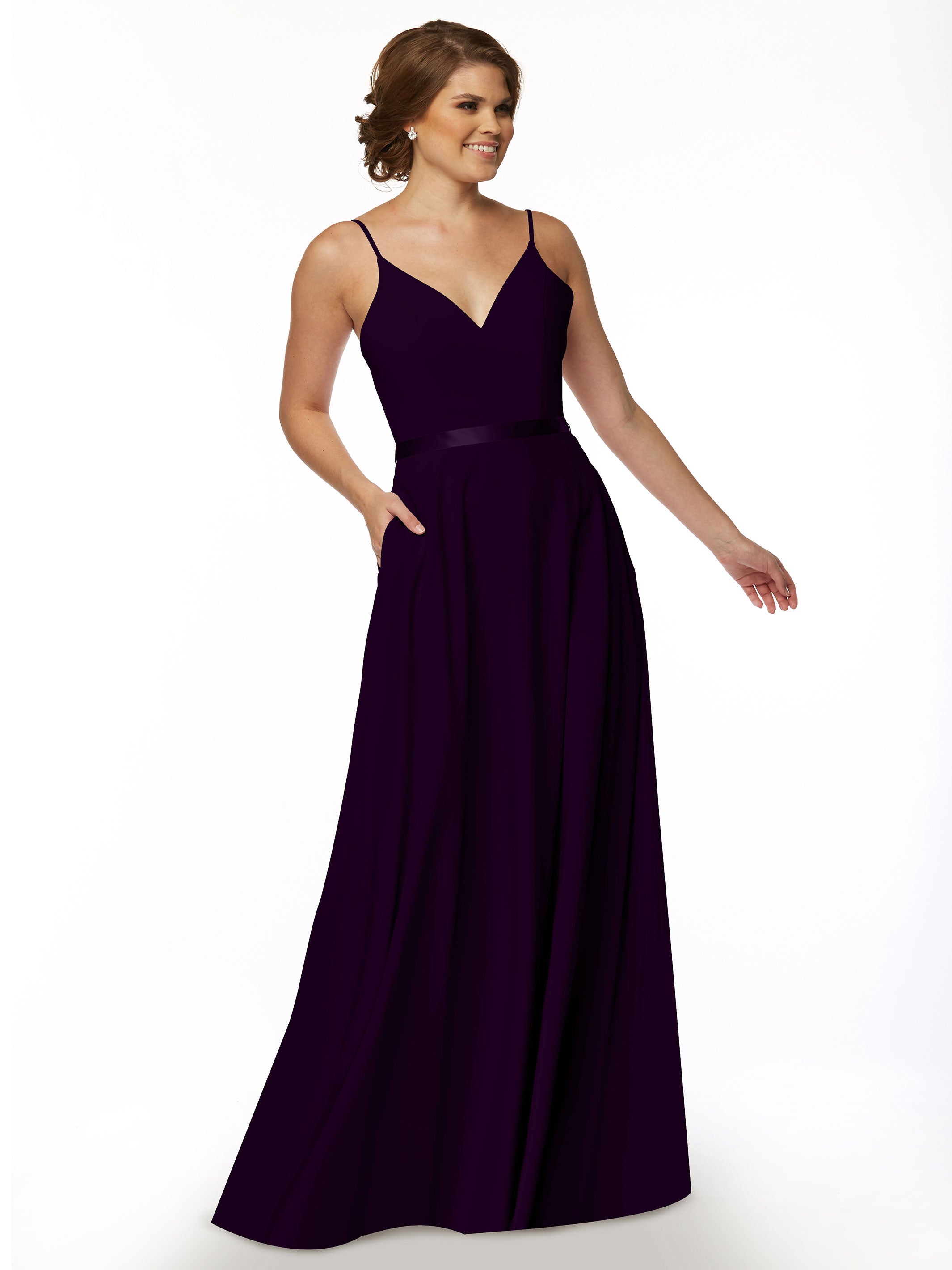 Elegant 80112 Spaghetti Strap Stretch Chiffon A-Line Bridesmaid Dress with Adjustable Sash - Perfect for Weddings, Formal Events & Special Occasions