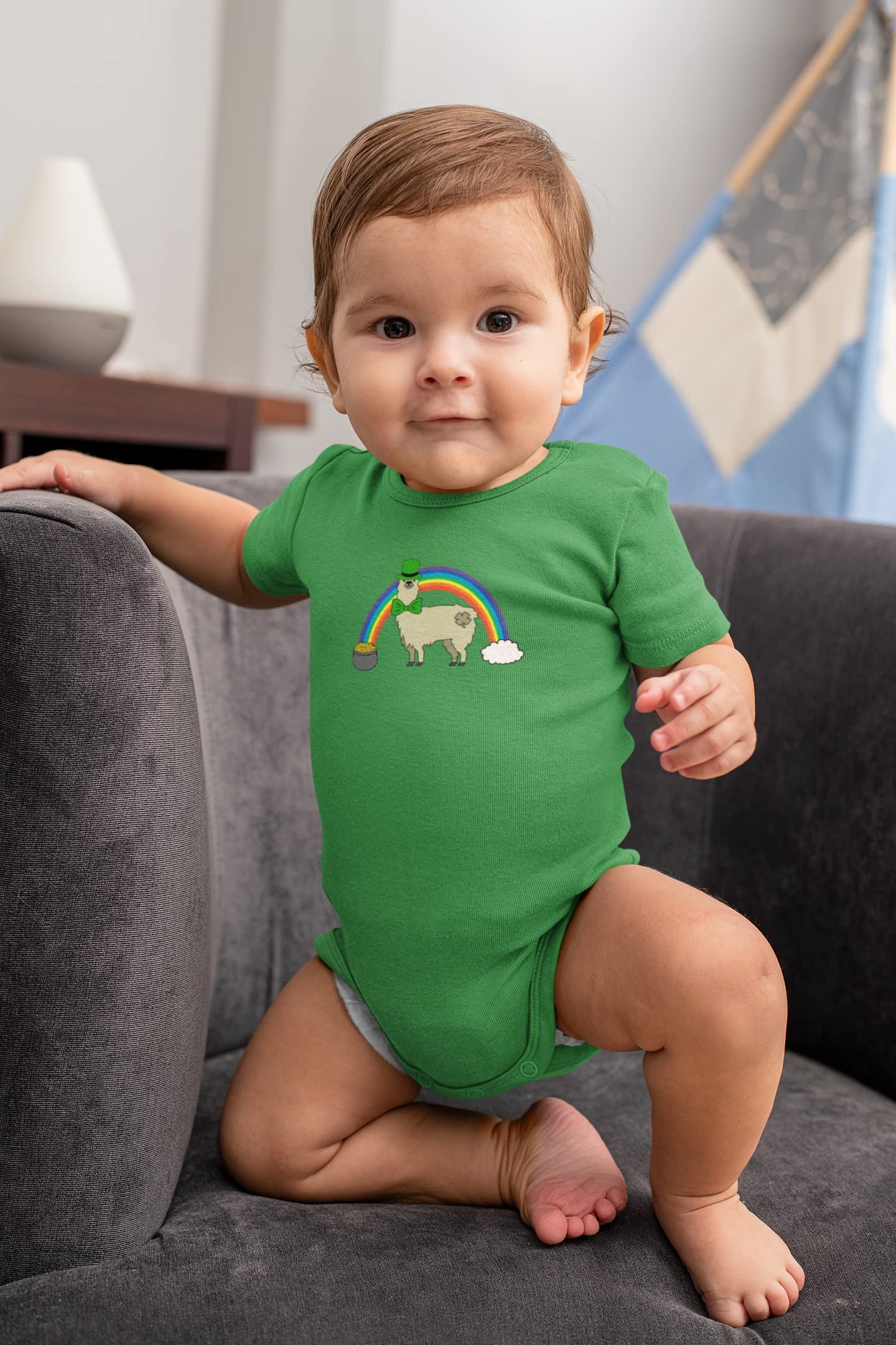 Cute St. Patrick's Day Llama Pot of Gold Baby Onesie - Soft Green Bodysuit for Infants - Perfect for Holiday Photos & Irish-Themed Parties