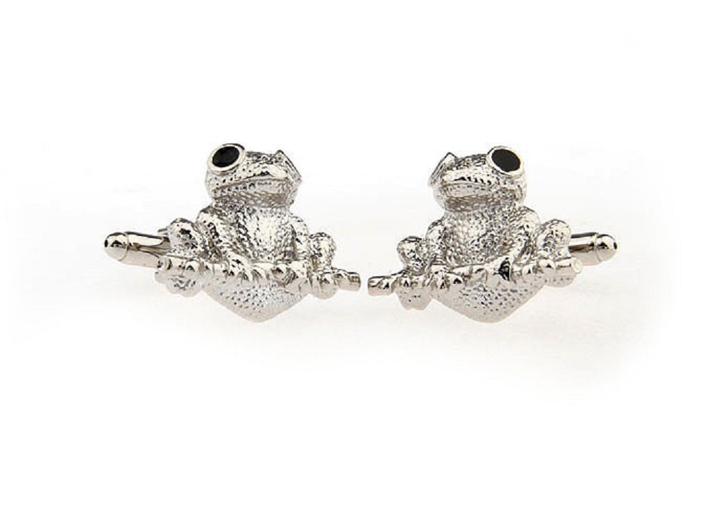 MRCUFF Frog Pair Cufflinks - Elegant Silver Tone Cuff Links Set with Gift Box & Polishing Cloth | Perfect for Weddings, Business Meetings & Formal Events