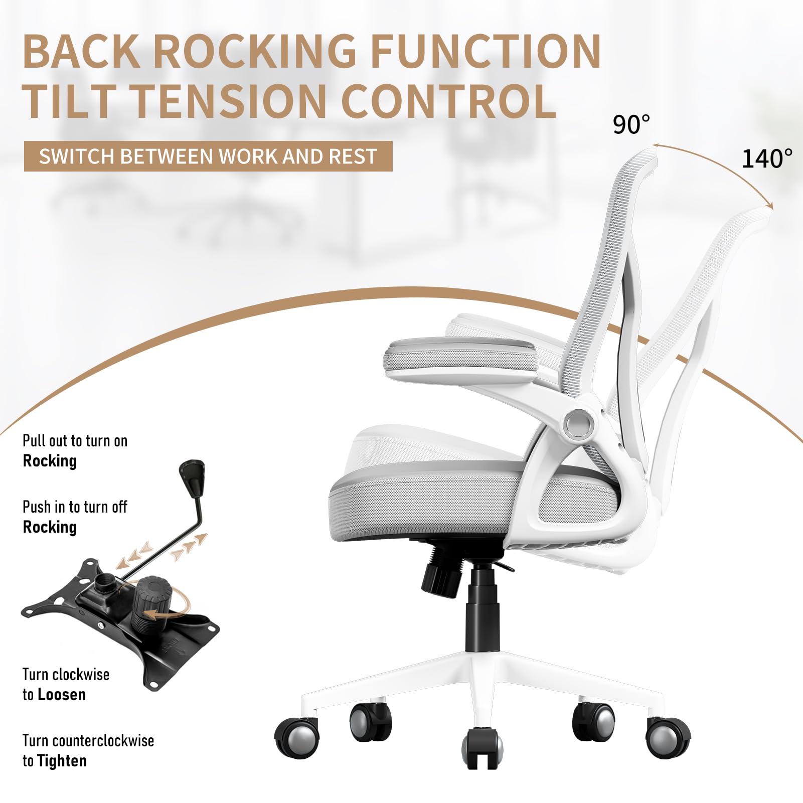 Ergonomic Office Chair with Adjustable Lumbar Support - PU Leather & Mesh Mid-Back Computer Desk Chair with Flip-Up Armrests - Comfortable Executive Task Chair for Home & Office Workspace (Grey) - Perfect for Long Hours of Sitting, Gaming, and Remote Work