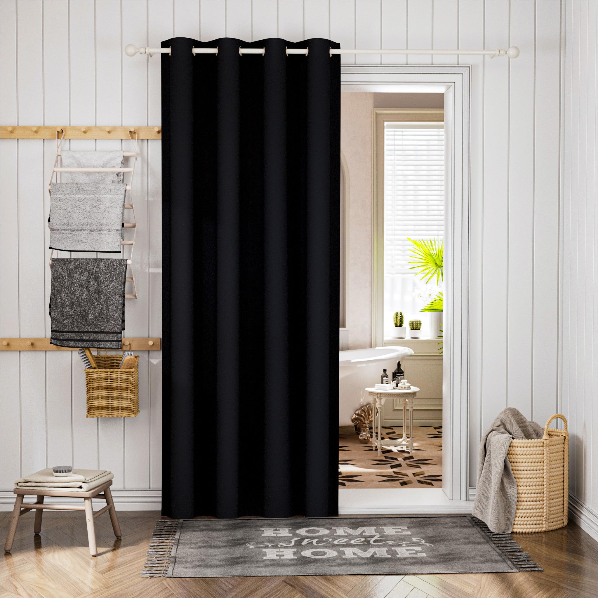 BGment Blackout Curtains 84 Inch Length - Room Darkening Window Curtains for Bedroom, Living Room, Bathroom - 52x84 Inch, 1 Panel, Black - Perfect for Privacy, Light Blocking & Room Dividers