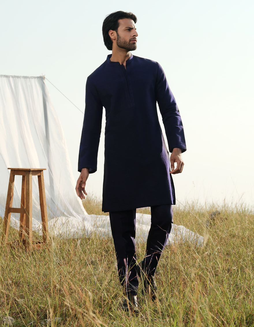 Premium Cotton Blue Kurta Trouser Set by J. Junaid Jamshed - Traditional Pakistani Outfit for Men, Eid & Wedding Wear