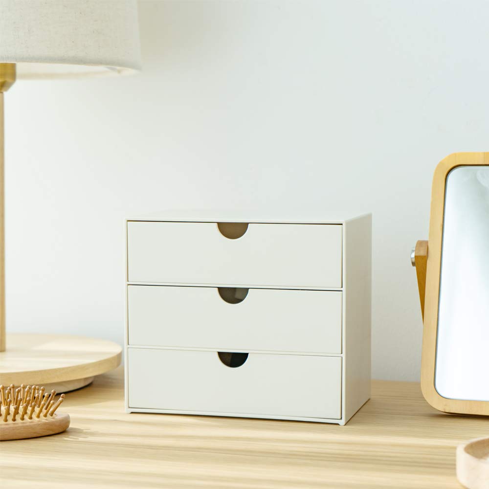 3-Drawer Vanity Organizer - Compact Storage Drawer Set for Cosmetics, Makeup, Jewelry & Office Supplies | Perfect for Bathroom Countertop, Dorm Room, Desk & Vanity Organization | Space-Saving Mini Size