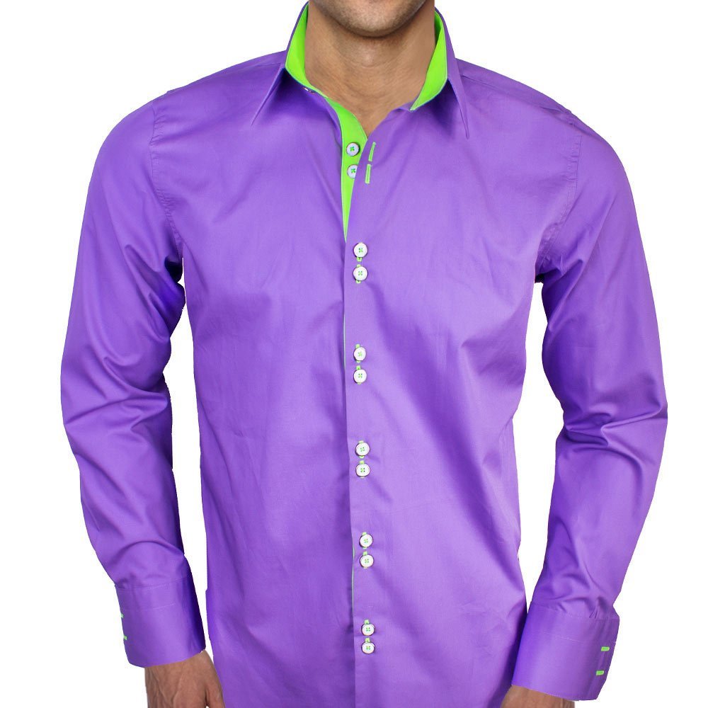 Stylish Purple and Neon Green Designer Dress Shirts for Men | Premium Quality Made in USA | Perfect for Business Meetings, Parties & Special Occasions
