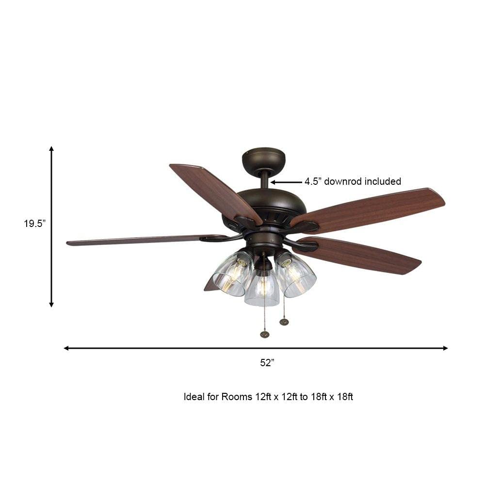 Hampton Bay Rockport 52 Inch Bronze LED Ceiling Fan with Light Kit - Energy Efficient Indoor/Outdoor Cooling for Living Room, Bedroom, Patio