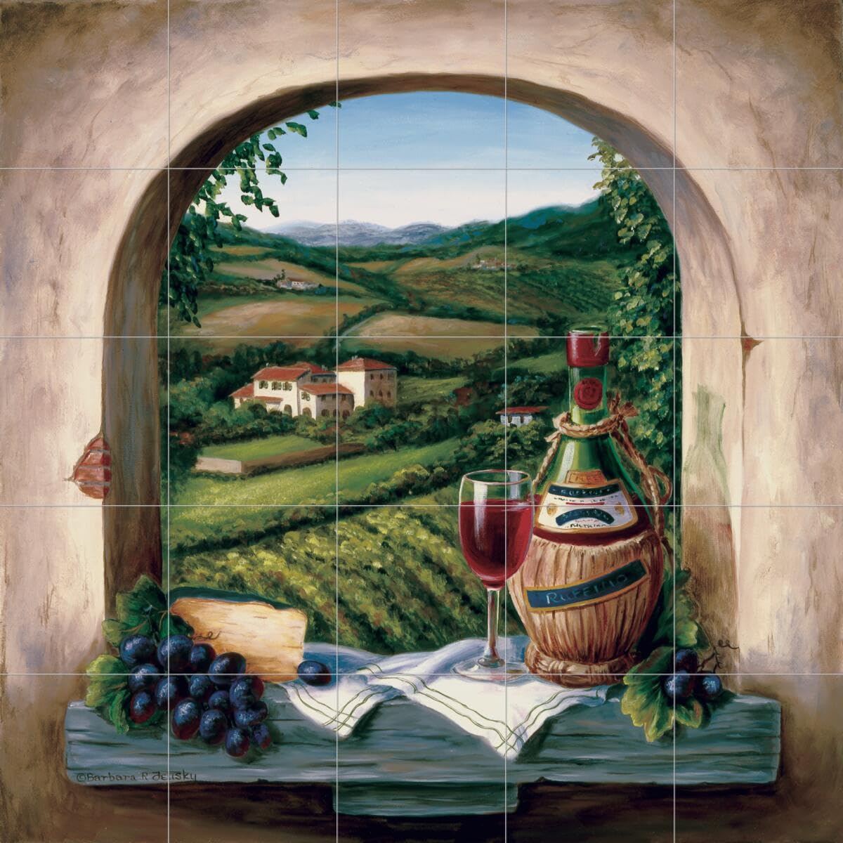 Chianti Reverie Wine Themed Ceramic Backsplash Tile Mural - Barbara Felisky Artwork for Kitchen & Dining Room Decor - Perfect for Wine Cellars, Italian Restaurants, and Home Bar Areas