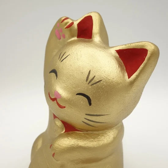 Authentic Japanese Nagahama Doll - Maneki Neko Lucky Beckoning Cat Figurine in Gold | Traditional Fortune Charm for Home, Office & Business Decor