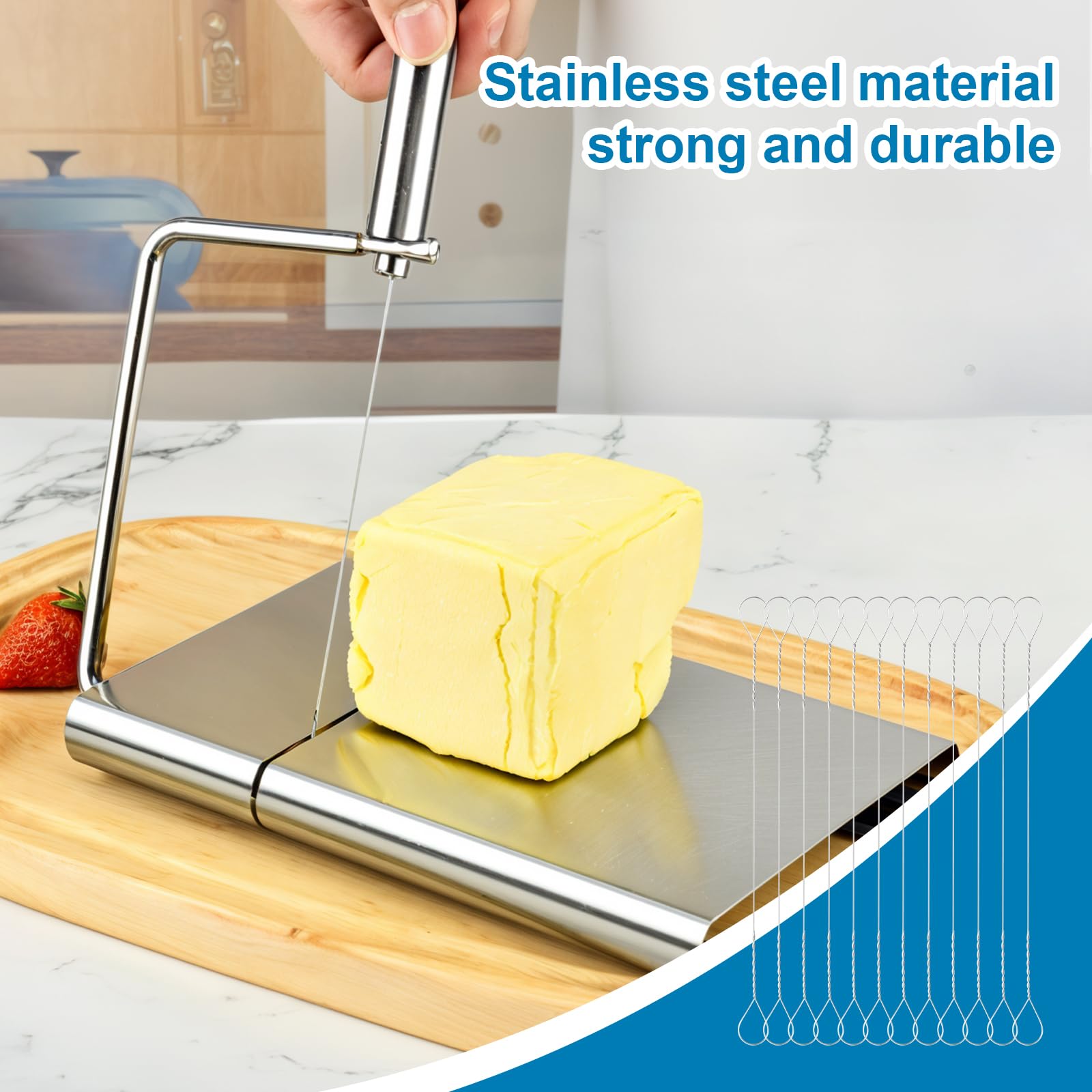 Giantree 12-Pack Stainless Steel Cheese Slicer Wires - 5.7 Inch Replacement Cheese Cutter Wires for Block Cheese, Marble Cheese & Butter - Durable Kitchen Tool for Cheese Boards, Charcuterie Platters & Food Prep