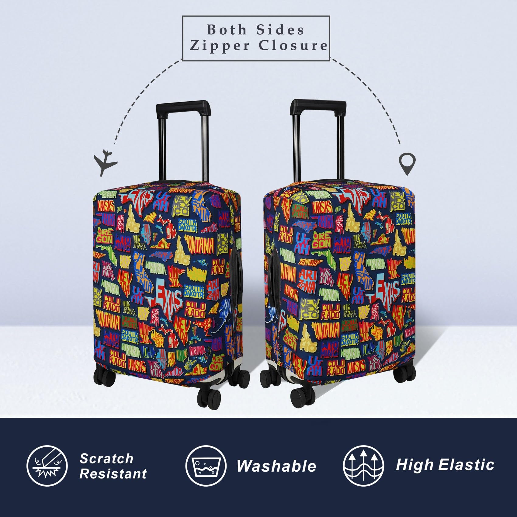 Explore Land Travel Luggage Cover Suitcase Protector for 31-32 Inch Bags - America Map Design (XL Size) | Perfect for Air Travel, Vacation & Business Trips