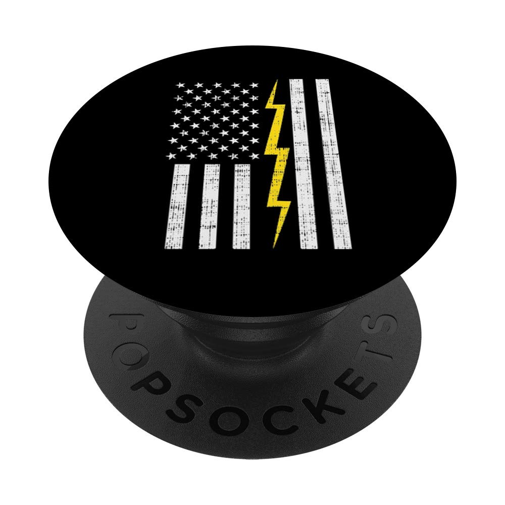 Vintage Patriotic US Flag Lightning Bolt Electrician Gift - Swappable PopSockets PopGrip for Phones & Tablets | Perfect for Electricians, Patriotic Decor & Phone Accessories