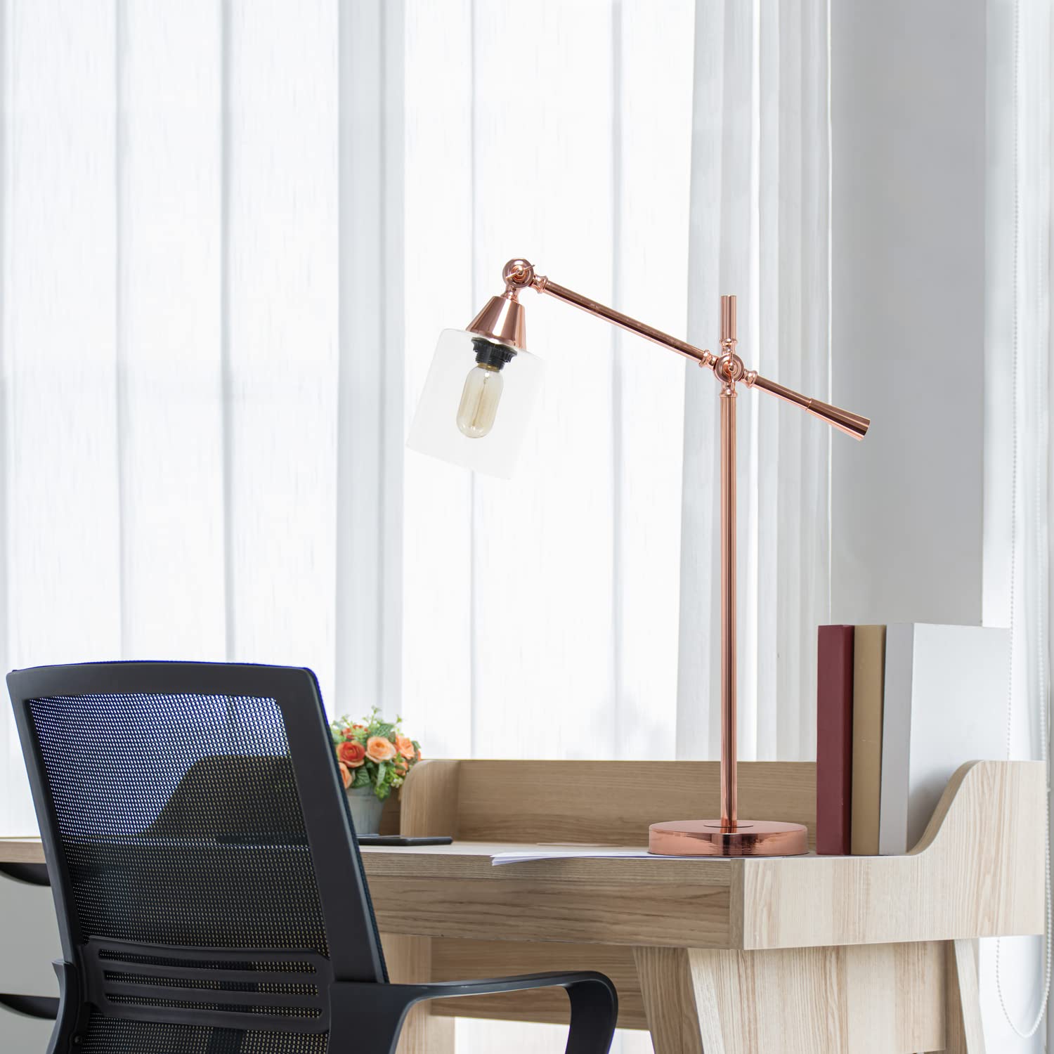 Adjustable Desk Lamp with Flexible Gooseneck - Rose Gold Finish for Home Office, Study, and Reading