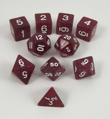 Purple Glitter Polyhedral Dice Set - 10pc for RPG & Board Games