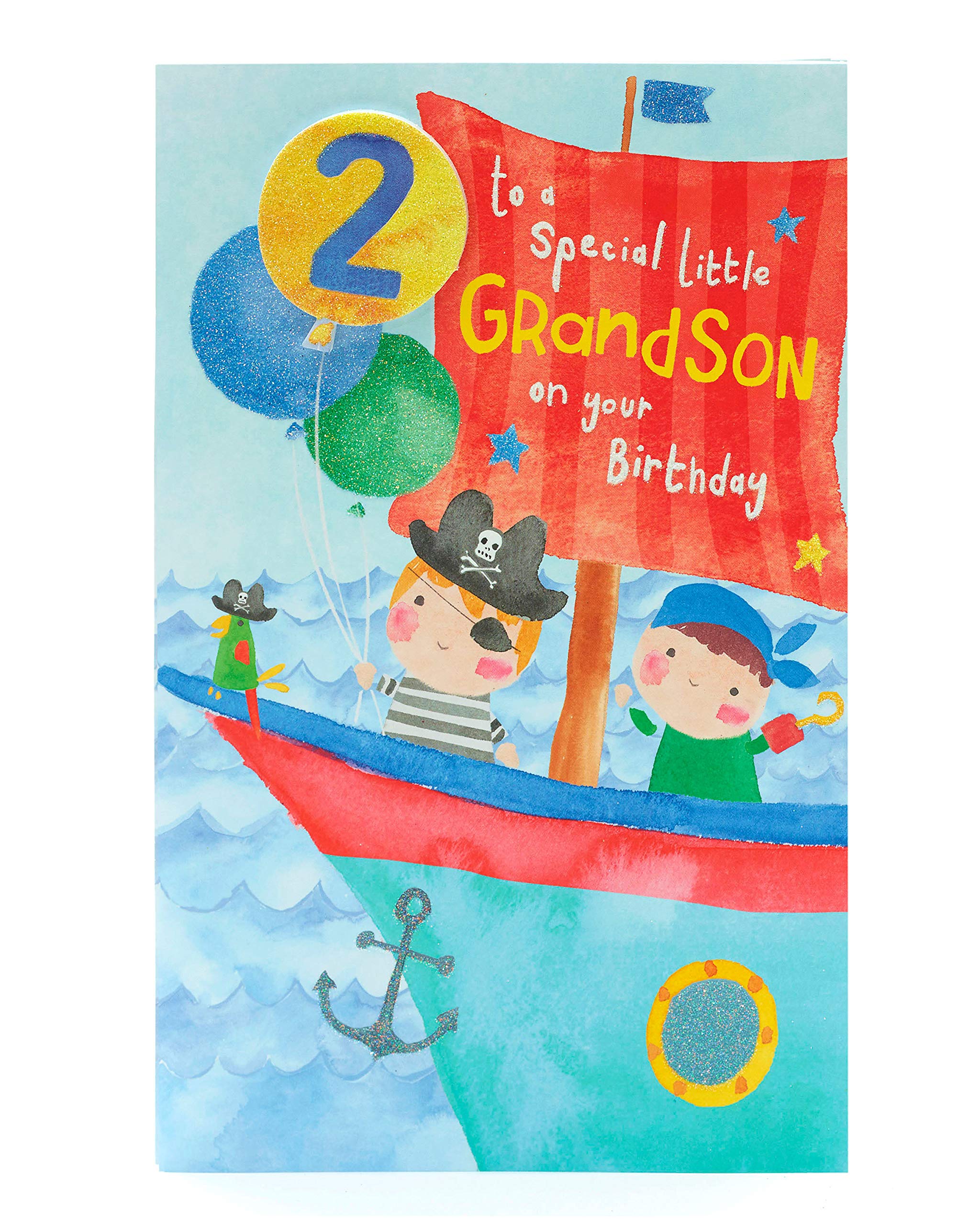 Pirate Themed 2nd Birthday Card for Grandson - Cute Boy's 2-Year-Old Birthday Greeting Card - Perfect Pirate Birthday Gift for Toddlers - Ideal for Birthday Parties & Special Celebrations