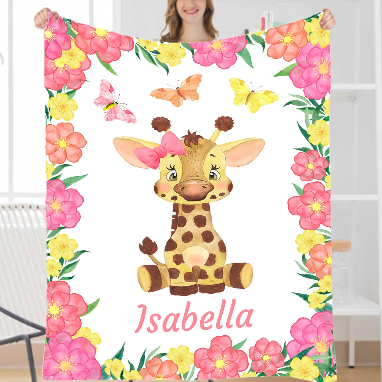 Personalized Baby Blankets for Girls & Boys - Custom Name Baby Blanket Gift Set | Soft Cozy Fleece Throw Blanket with Cute Deer Design | XL Newborn Bed Quilt for Nursery, Stroller & Family Cuddles