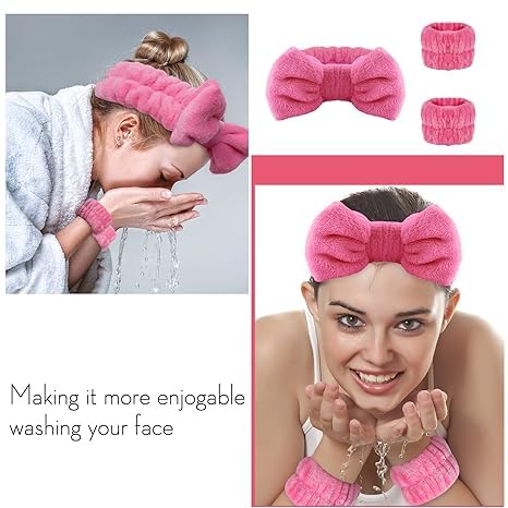 Sunshine Enterprise Women's Spa Headband & Wrist Bands Set for Makeup, Face Wash & Skincare - Soft & Absorbent Hair Accessories for Beauty Routine, Yoga & Relaxation