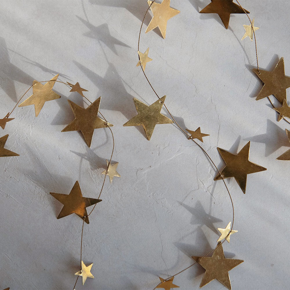 Brass Star Garland Decor - Elegant Metallic Hanging Ornaments for Christmas Tree, Home, and Party Decorations | Perfect for Holiday, Wedding, and Festive Celebrations