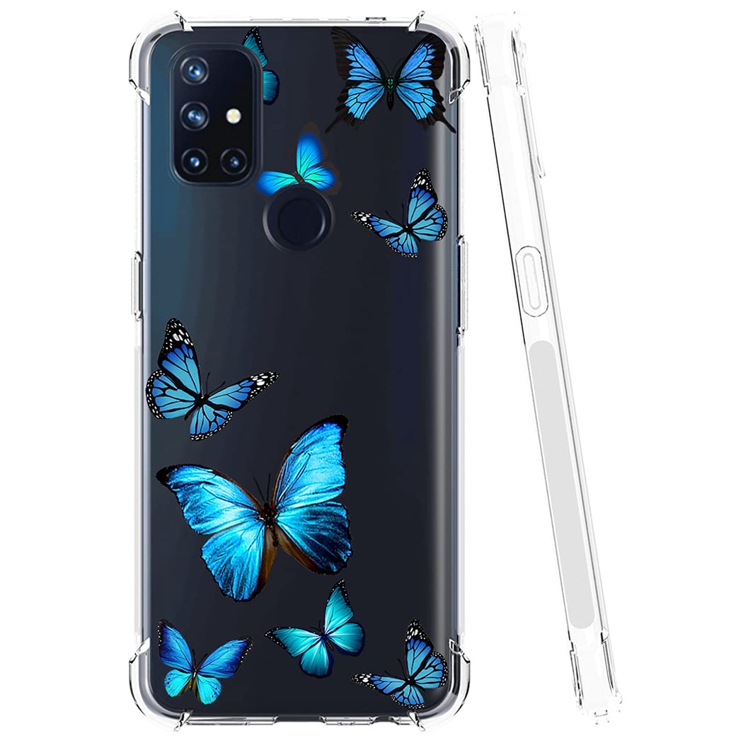 OnePlus Nord N10 5G Case for Women - Slim Shockproof Clear TPU Phone Cover with Blue Butterfly Pattern | Protective Case for OnePlus N10 5G | Perfect for Everyday Use, Work & Travel