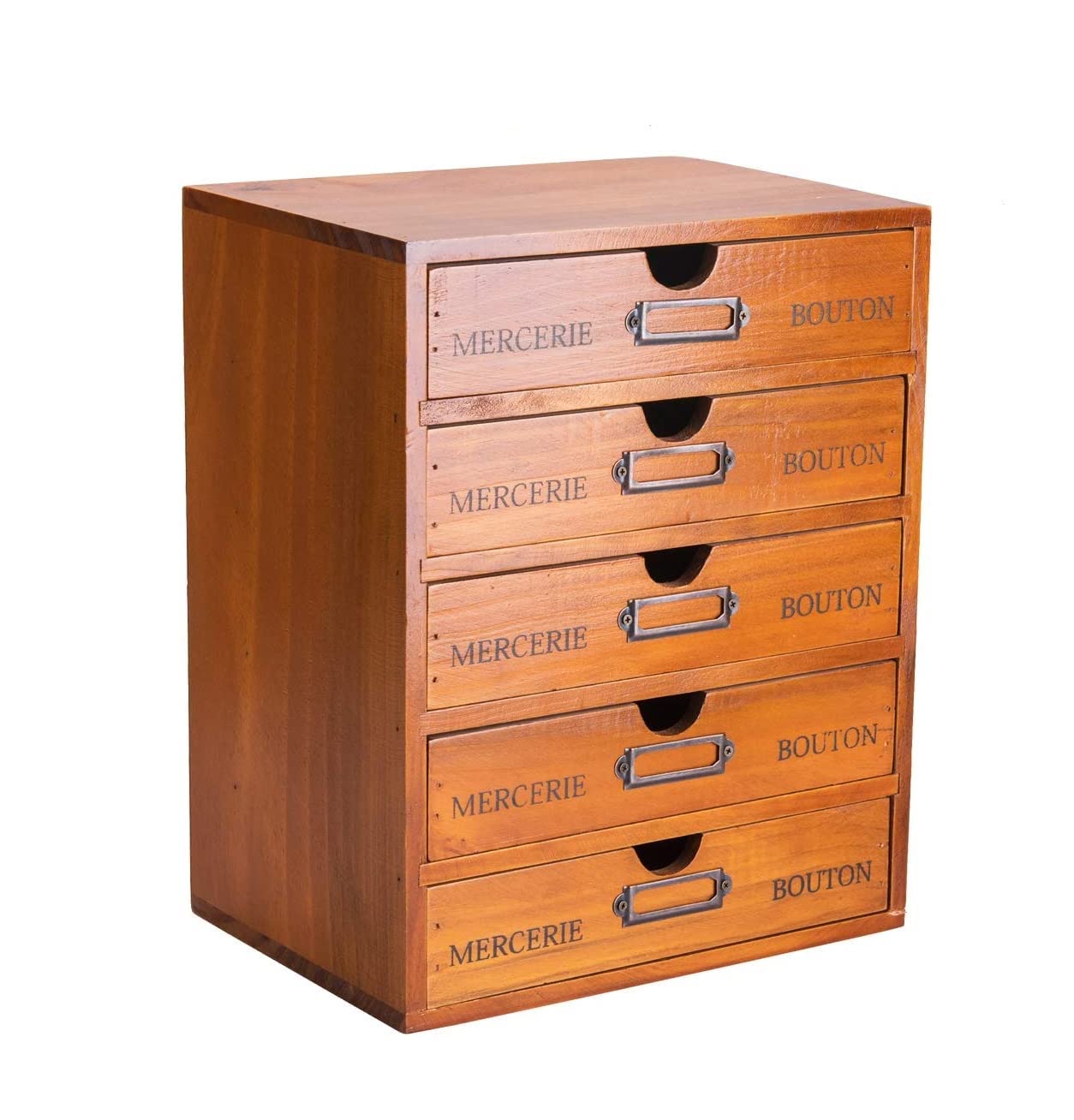 Vintage 5-Drawer Wooden Desk Organizer - Rustic Craft Storage Drawers - Home Office Organizer with Multilevel Table Top - Stackable Apothecary Cabinet for Art Supplies, Stationery & Jewelry - Perfect for Office, Craft Room & Bedroom Organization
