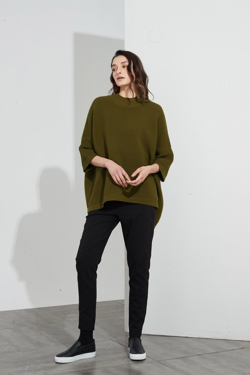 Premium Cotton Rib Knit Moss Green Sweater - Soft & Breathable Women's Pullover for Casual Wear & Outdoor Activities