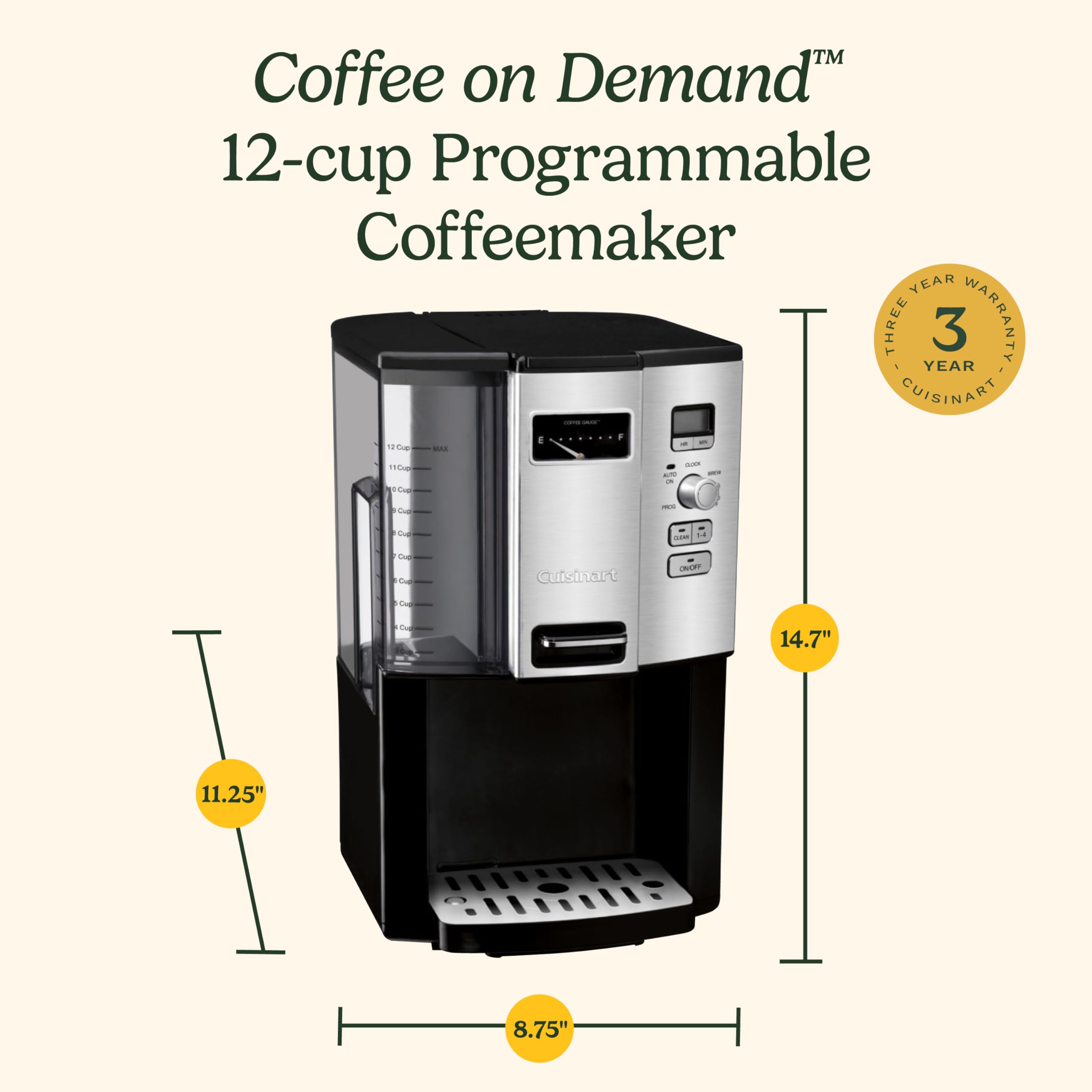 Cuisinart DCC-3000P1 12-Cup Programmable Coffee Maker with Auto Shutoff - Black - Perfect for Home, Office & Entertaining