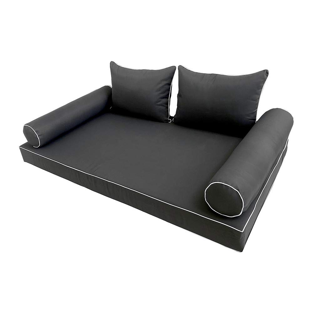 Prolinemax Twin-XL Daybed Mattress Cover with Contrast Trim - Outdoor Style Fitted Sheet & Bolster Pillow | Perfect for Patio Furniture, Sunroom Daybeds, and Guest Room Decor