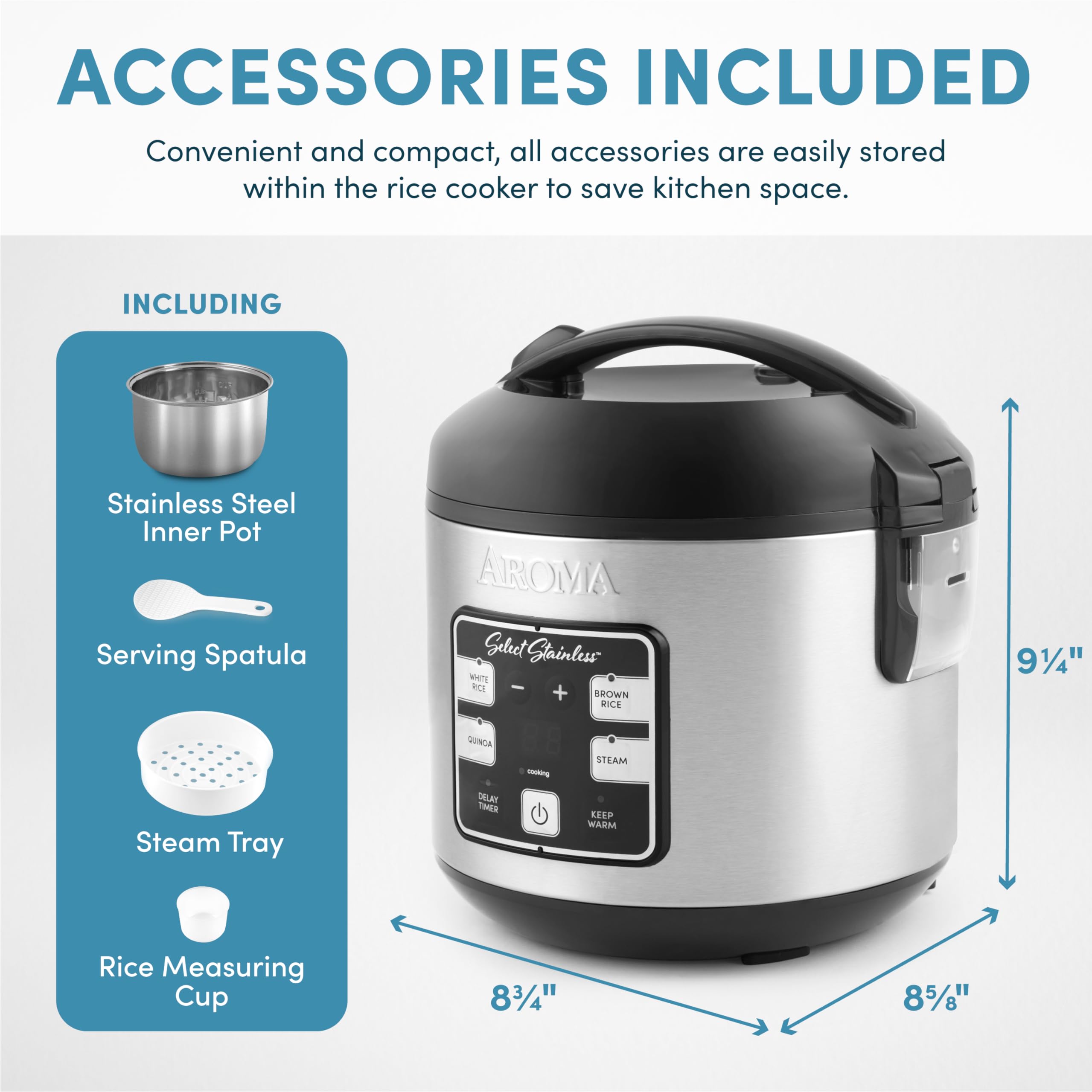 Aroma Housewares ARC-914SBDS 4-Cup Uncooked Digital Rice Cooker & Multicooker - Stainless Steel Grain Cooker for Perfect Rice, Quinoa, Oatmeal - Ideal for Small Kitchens, Dorms & RVs