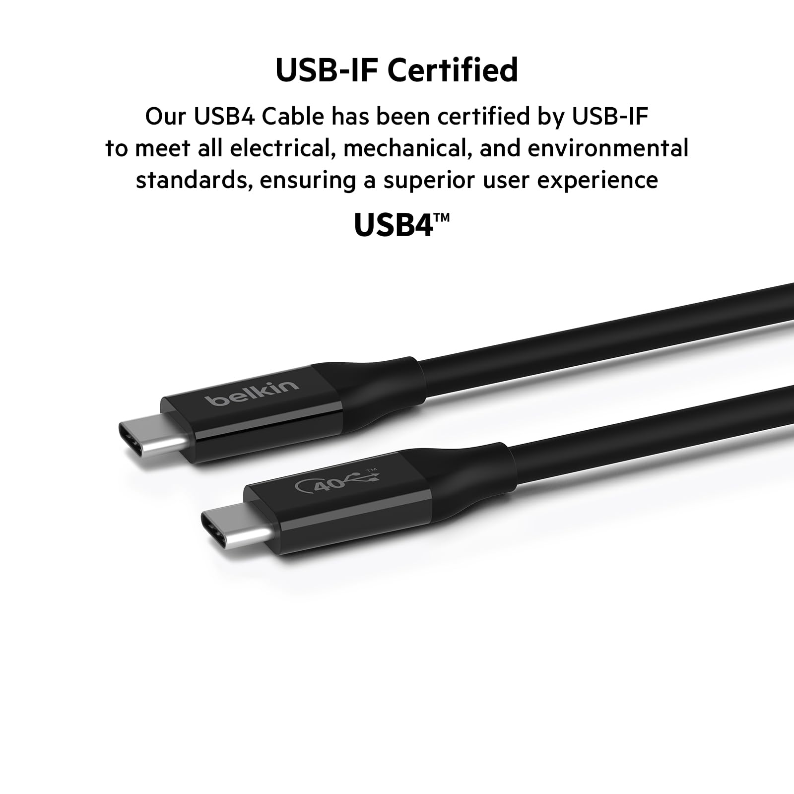 Belkin USB4 USB-C to USB-C Cable 0.8m - 100W Power Delivery, 40Gbps Data Transfer, Thunderbolt 3 & USB 3.2 Compatible - Fast Charging for MacBook Pro, iPad Pro, Galaxy S23 & More - Perfect for Home, Office & Travel Charging