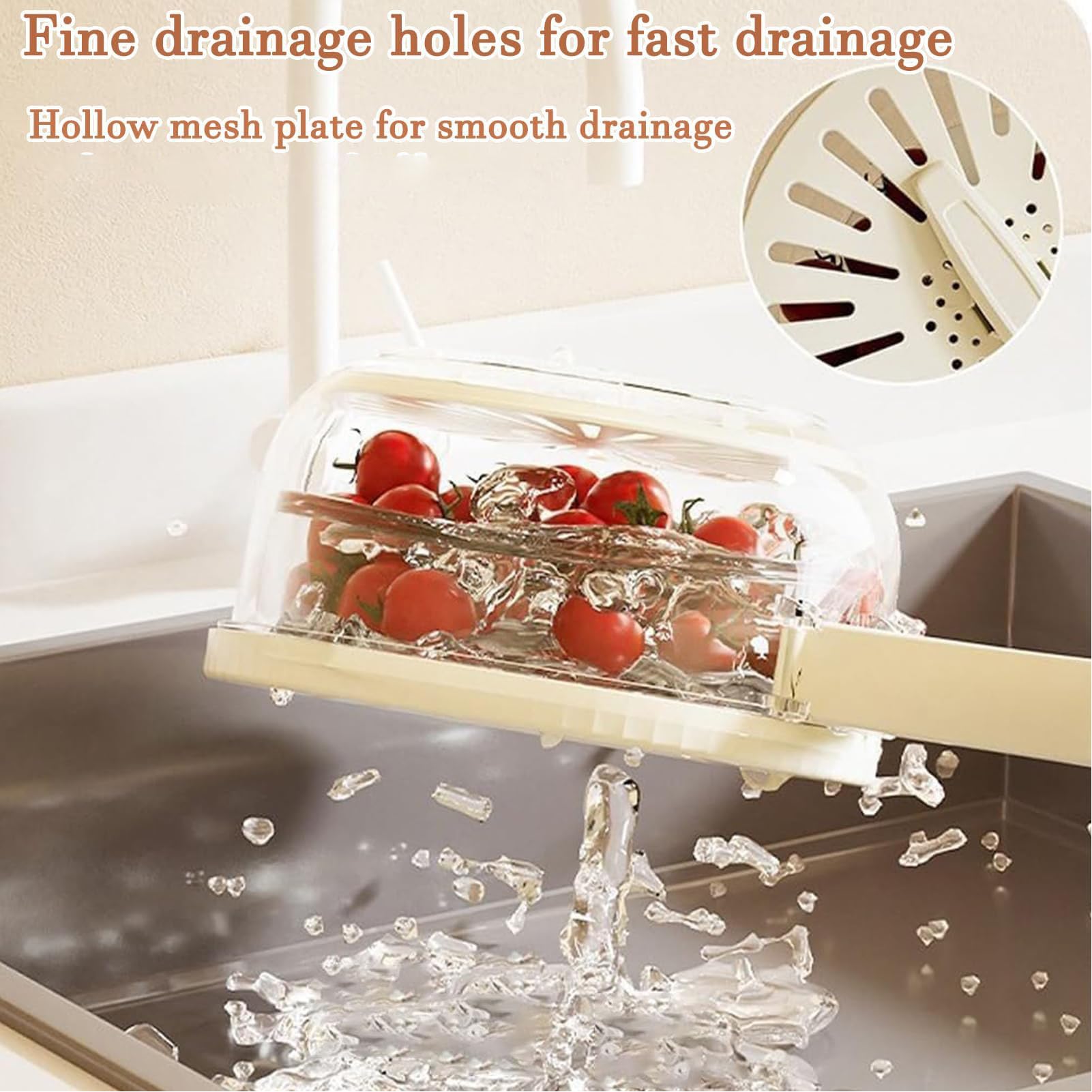 Organic Fruit and Vegetable Wash Bowl - Thickened Double Layer with Strainer & Lid - Foldable Handle Kitchen Colander for Draining, Washing, and Storing Fresh Produce - Perfect for Salads, Meal Prep & Healthy Eating