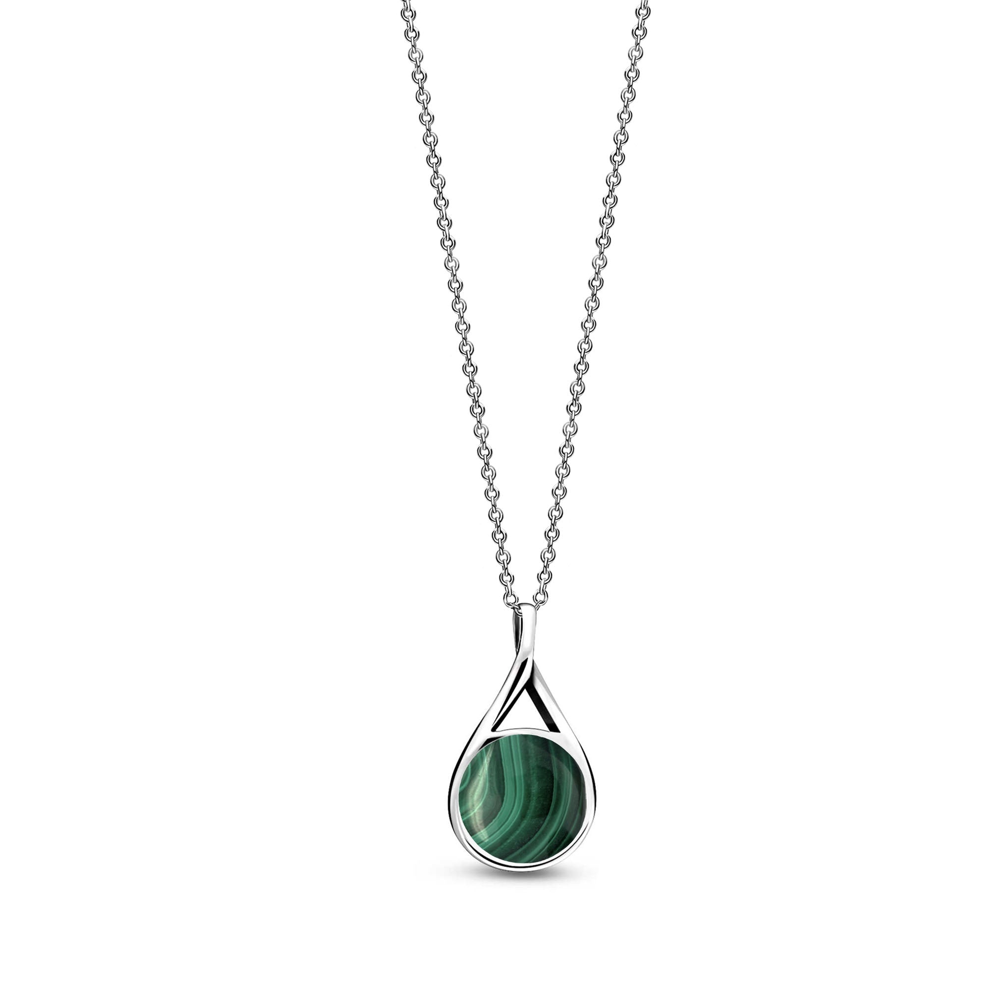 Whitby Jet & Malachite Sterling Silver Double-Sided Twist Pendant Necklace - Perfect for Elegant Occasions & Gift Giving