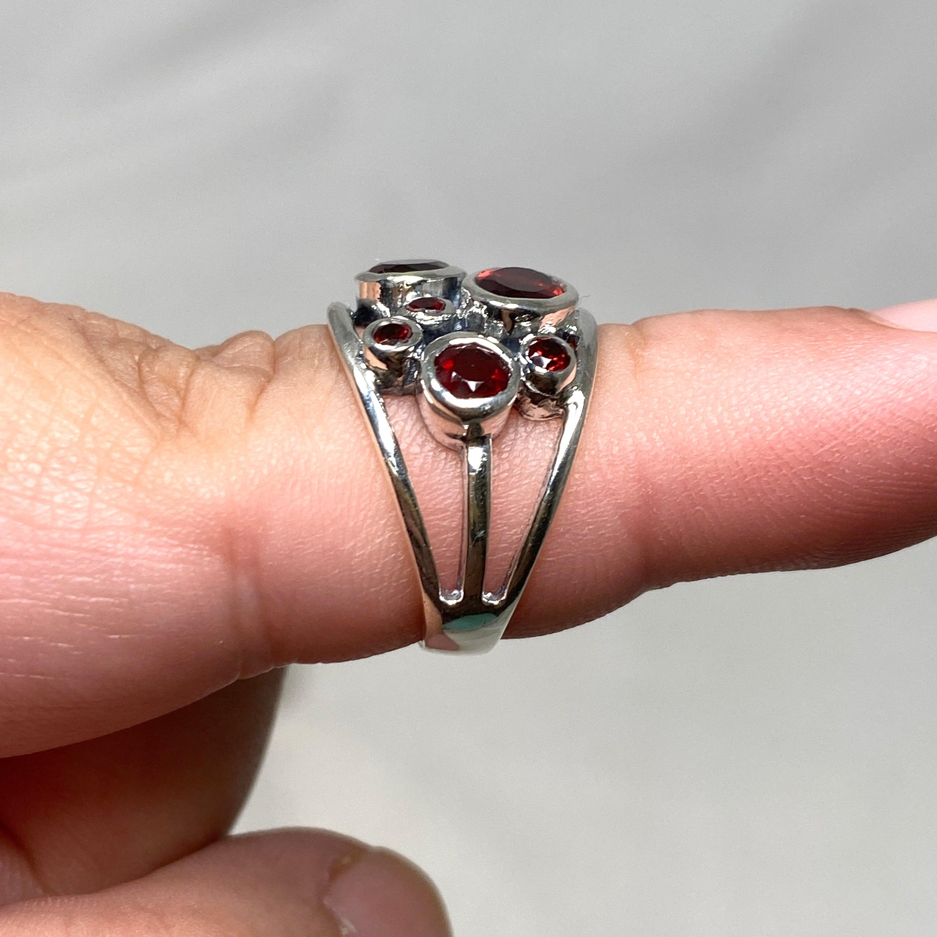 Garnet Faceted Multistone Gemstone Ring R3787 - Elegant Jewelry for Women, Perfect for Weddings, Parties & Special Occasions