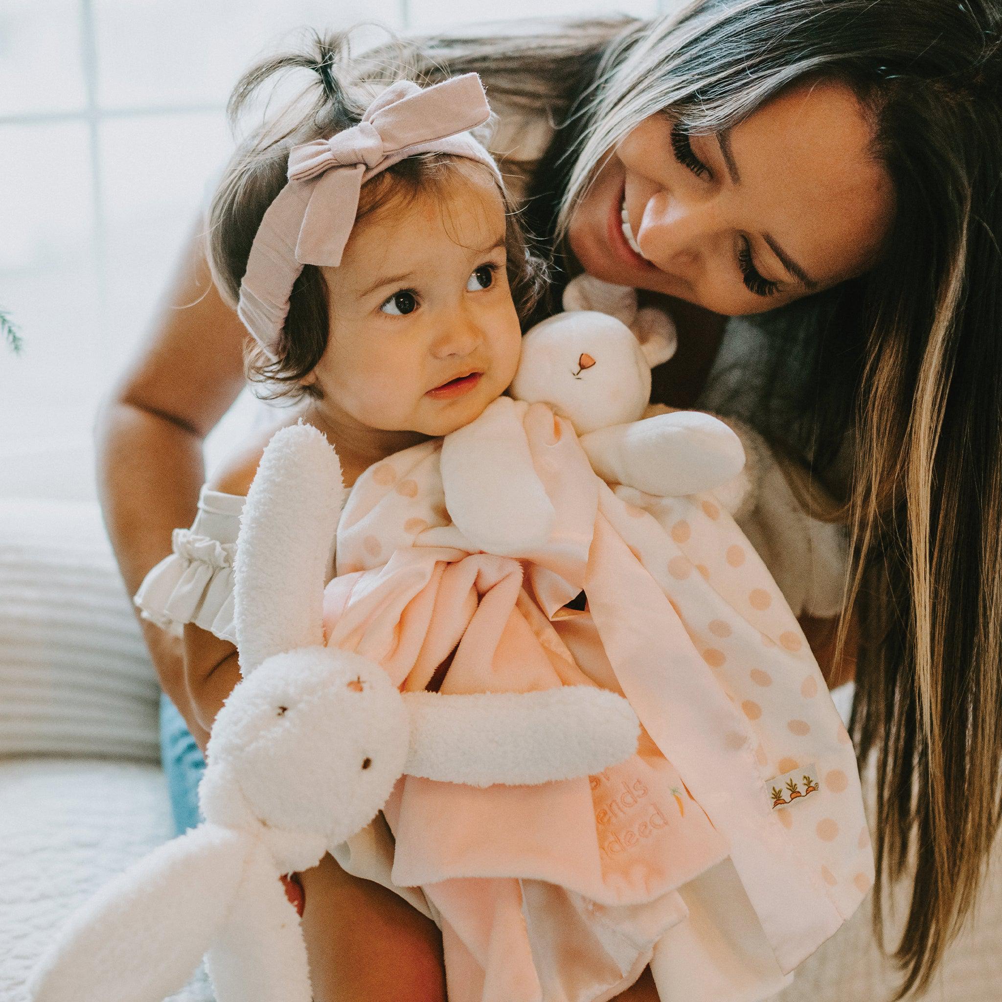 Soft and Cozy Blossom Dot Bunny Buddy Blanket - Cute Plush Baby Blanket for Nursery, Travel, and Snuggling - Perfect Gift for Newborns and Toddlers