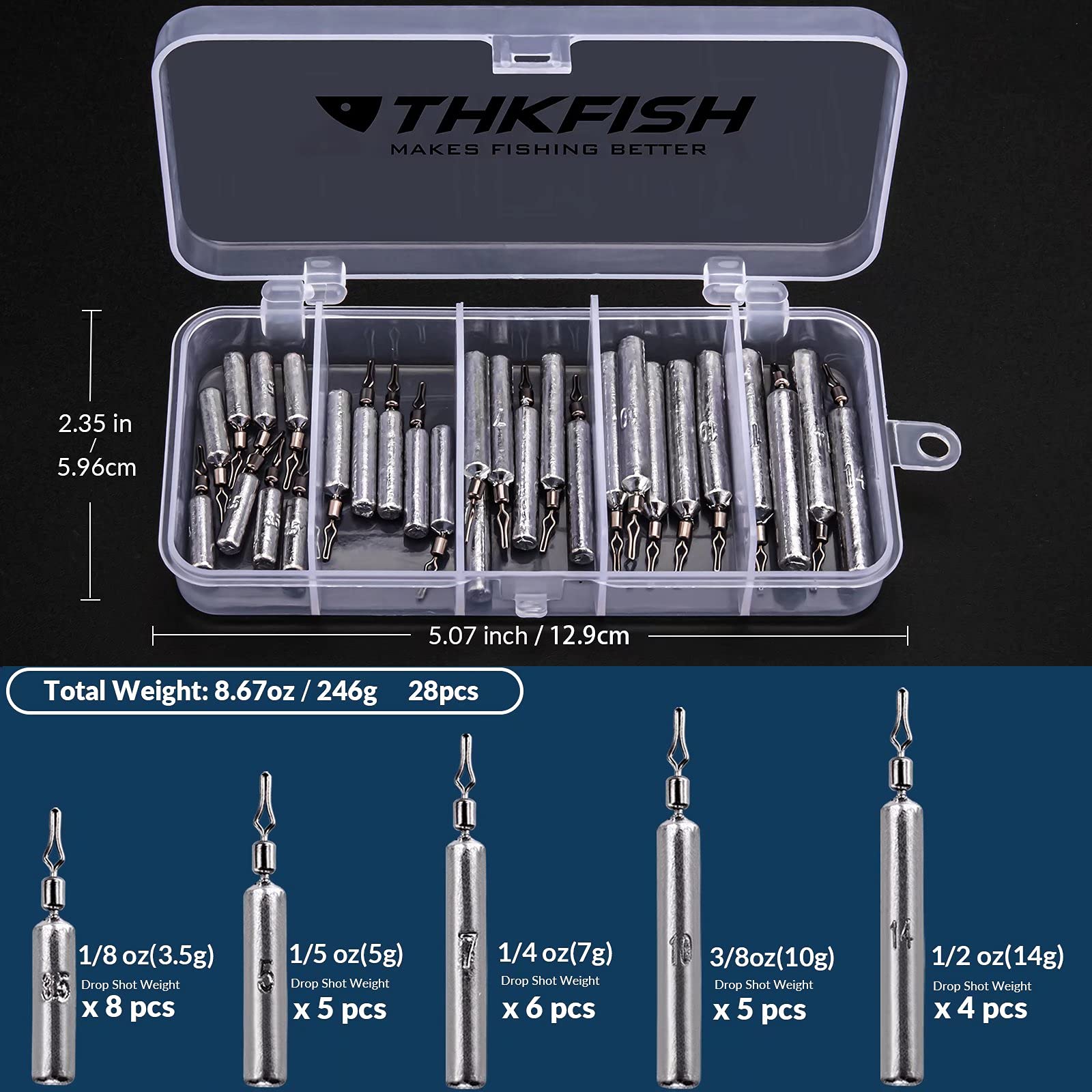 THKFISH 60PCS Fishing Weights Sinkers Set with Drop Shot Rig & Wacky Hooks - Saltwater & Freshwater Bass Fishing Gear for Professional Anglers - Perfect for Lake, River and Ocean Fishing Adventures