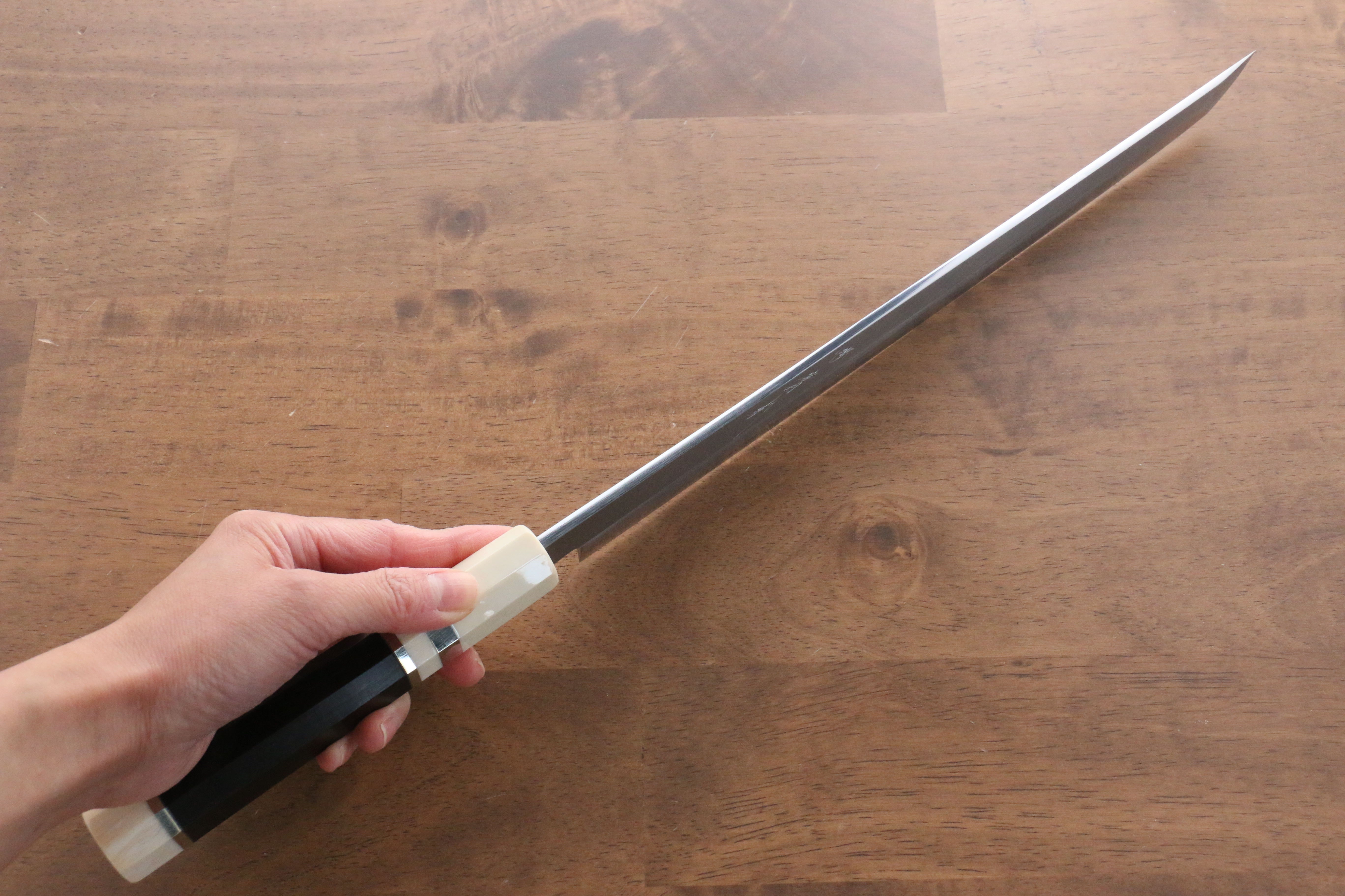 Premium Jikko Shiko Blue Steel Sakimaru Yanagiba 300mm Sushi Knife - Ebony Wood Handle with Double Ring Design - Perfect for Sushi Chefs & Japanese Cuisine Lovers